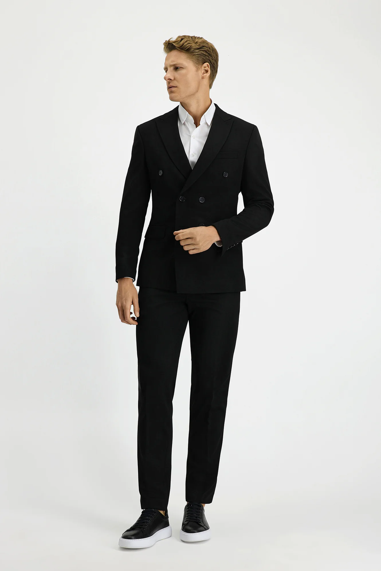 Siyah 6 Drop Regular Fit Standart Kesim Mevsimlik Kruvaze Takım Elbise - Image 2