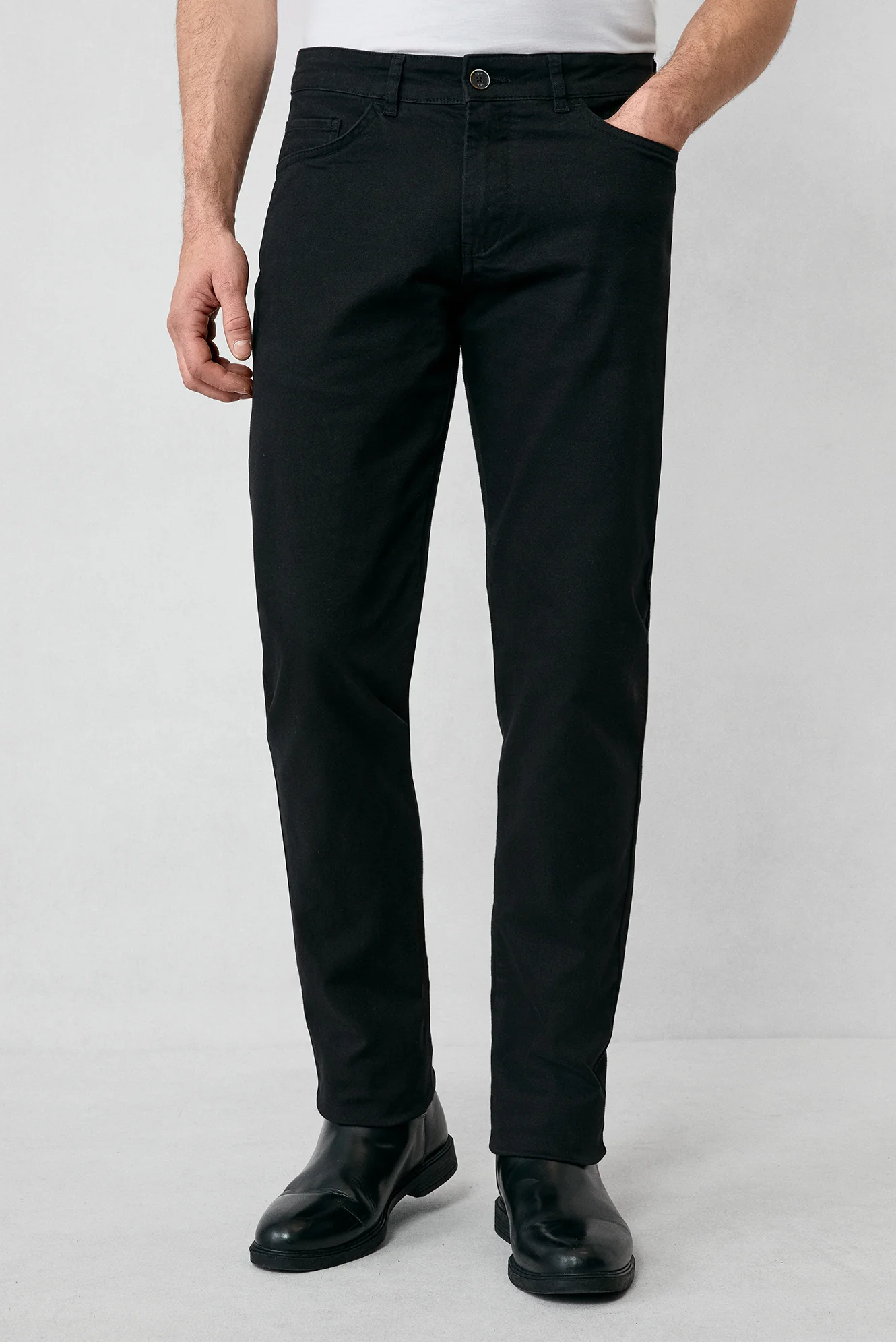 Siyah Slim Fit Dar Kesim Likralı Esnek Kanvas / Chino Pantolon - Image 4