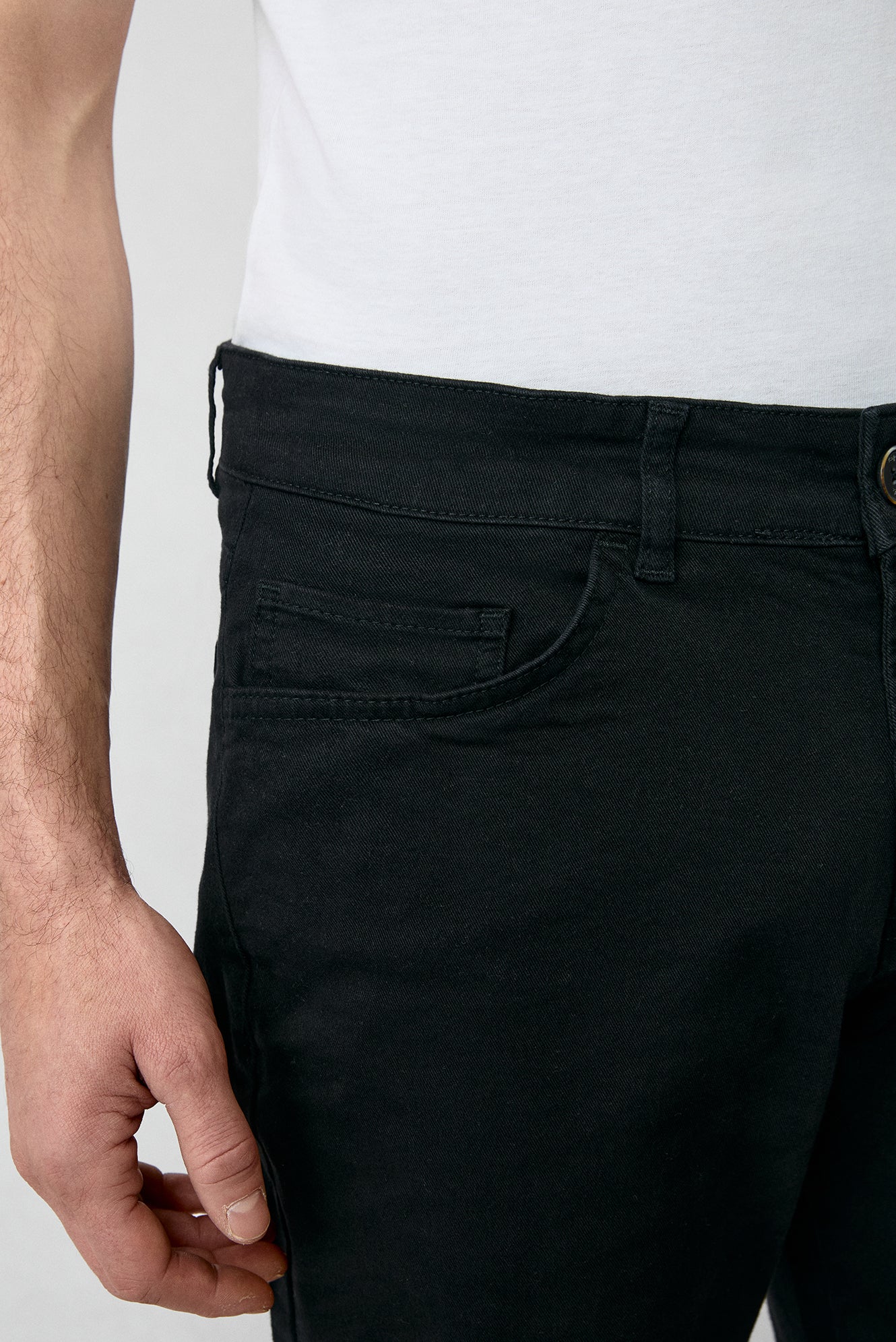 Siyah Slim Fit Dar Kesim Likralı Esnek Kanvas / Chino Pantolon - Image 5