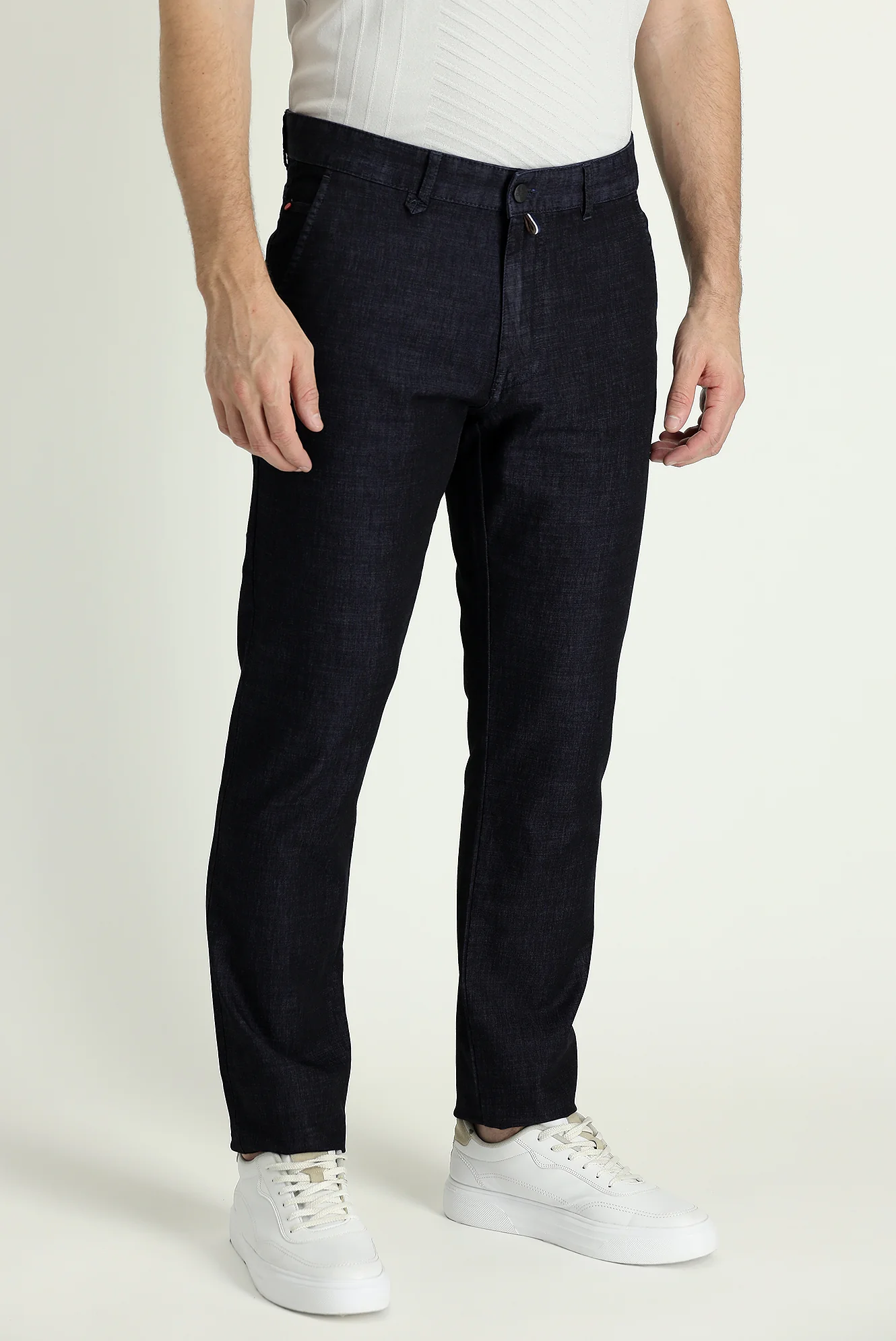 Siyah Regular Fit Standart Kesim Likralı Denim Look Pantolon - Image 2
