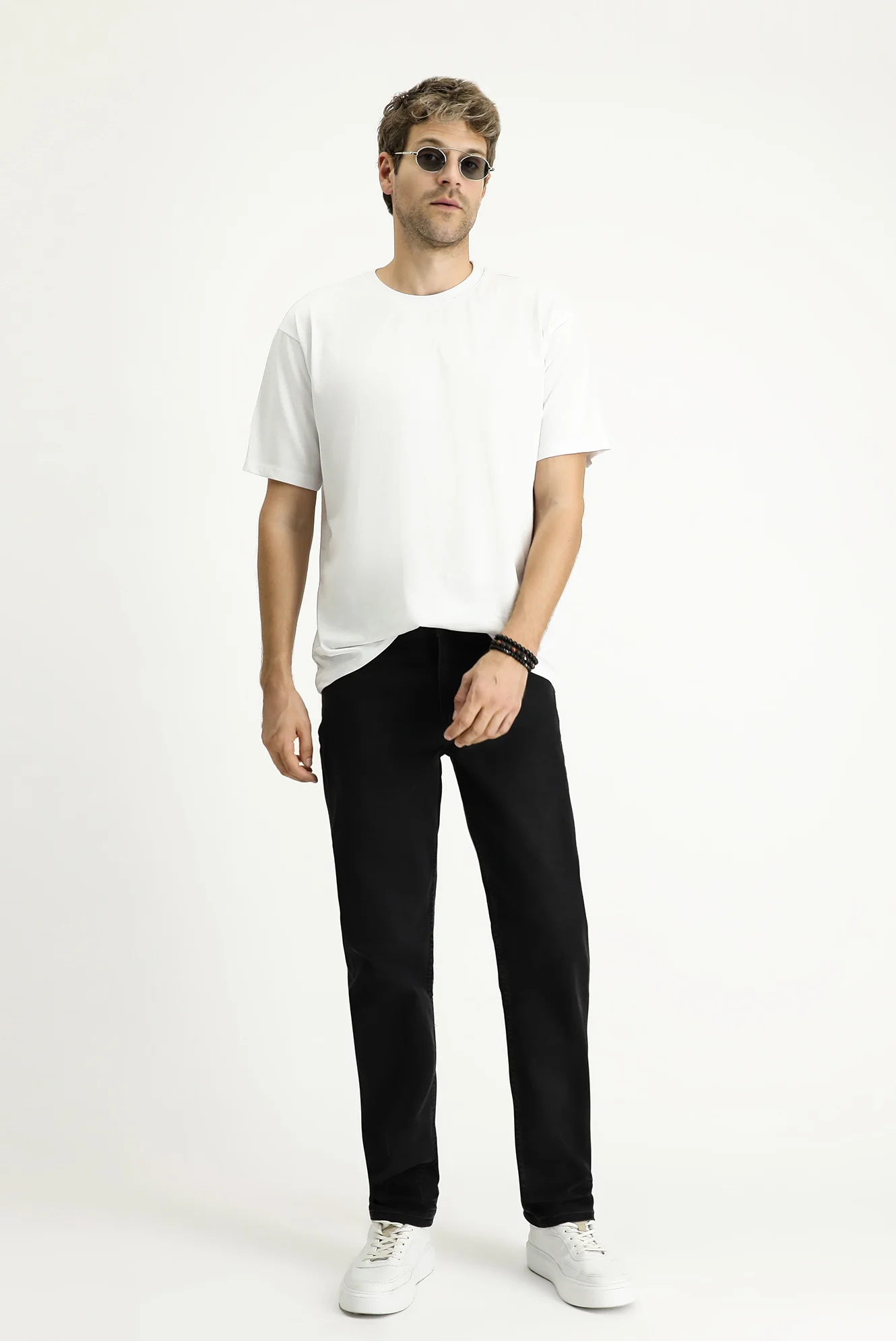Siyah Regular Fit Standart Kesim Likralı Denim Look Pantolon - Image 2