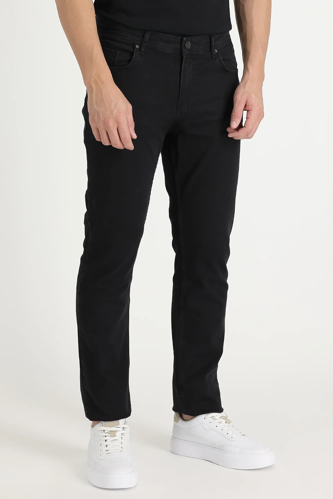 Siyah Regular Fit Standart Kesim Likralı Denim Pantolon - Image 2