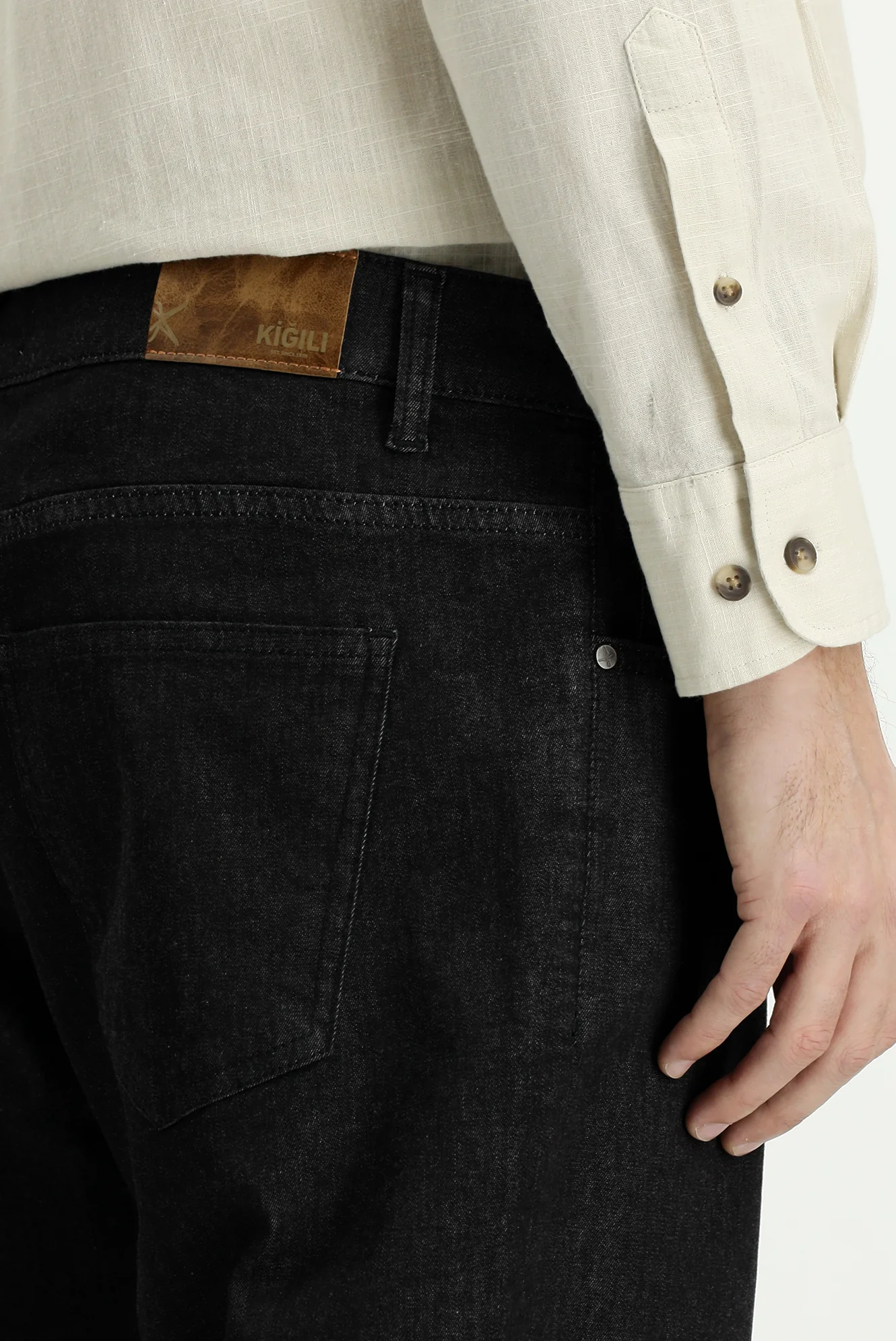 Siyah Regular Fit Standart Kesim Likralı Denim Pantolon - Image 6