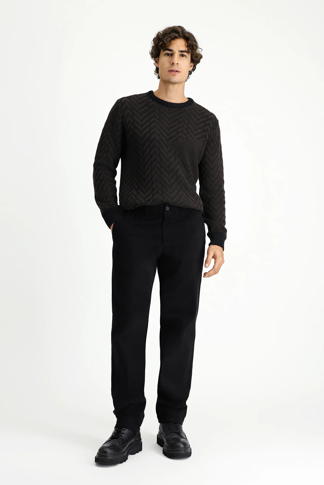 Siyah Regular Fit Standart Kesim Likralı Kanvas / Chino Pantolon - Image 2