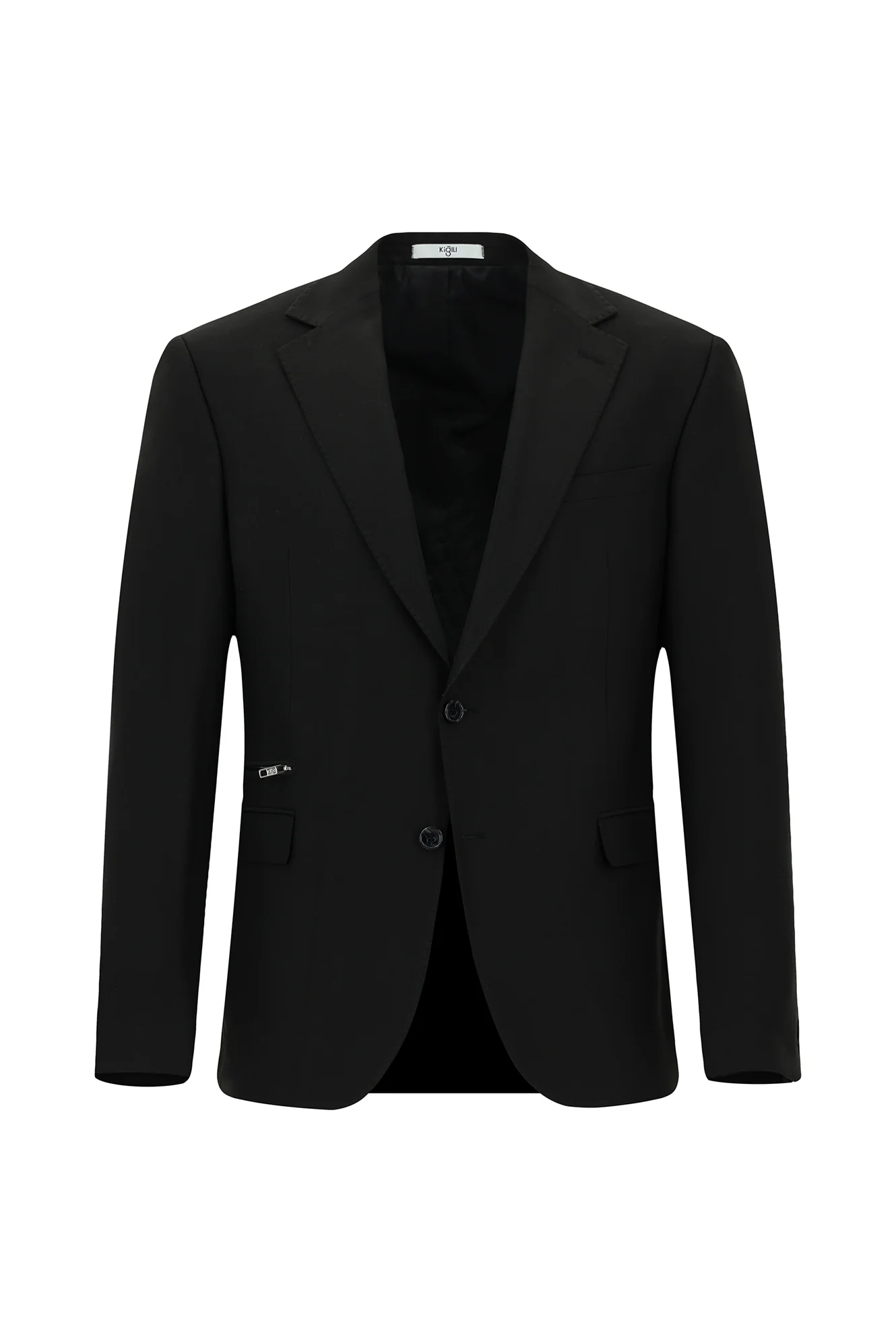 Siyah 6 Drop Regular Fit Standart Kesim Likralı Fermuar Cepli Takım Elbise - Image 2