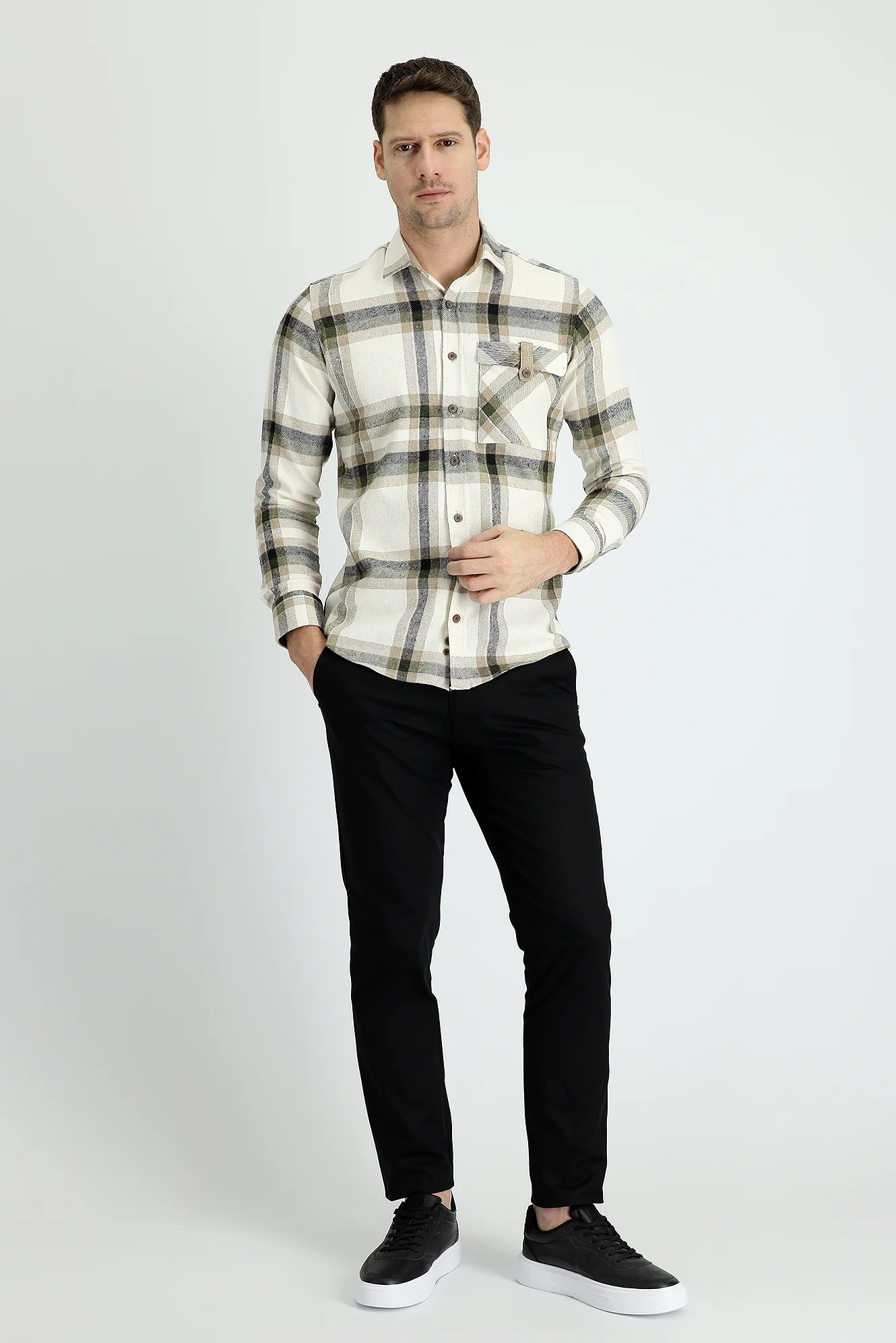 Siyah Regular Fit Standart Kesim Likralı Kanvas / Chino Pantolon