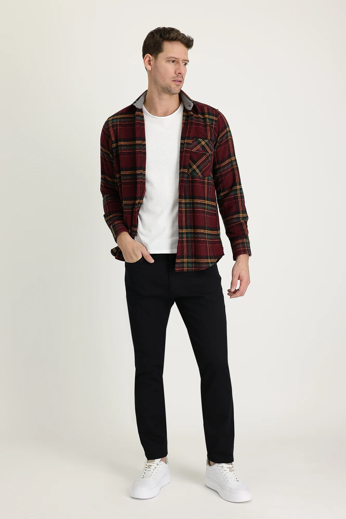 Siyah Regular Fit Standart Kesim Likralı Kanvas / Chino Pantolon