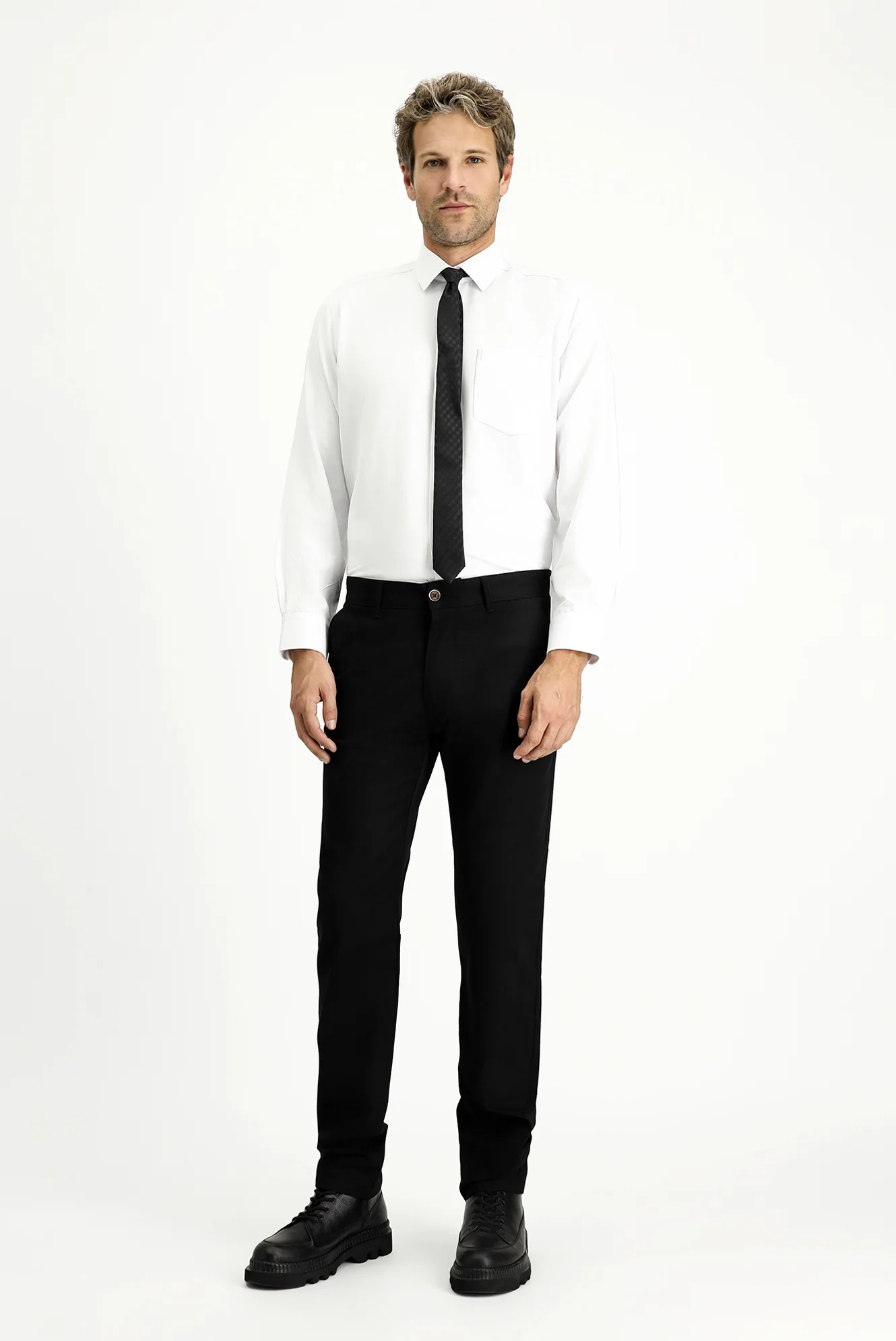 Siyah Regular Fit Standart Kesim Likralı Kanvas / Chino Pantolon