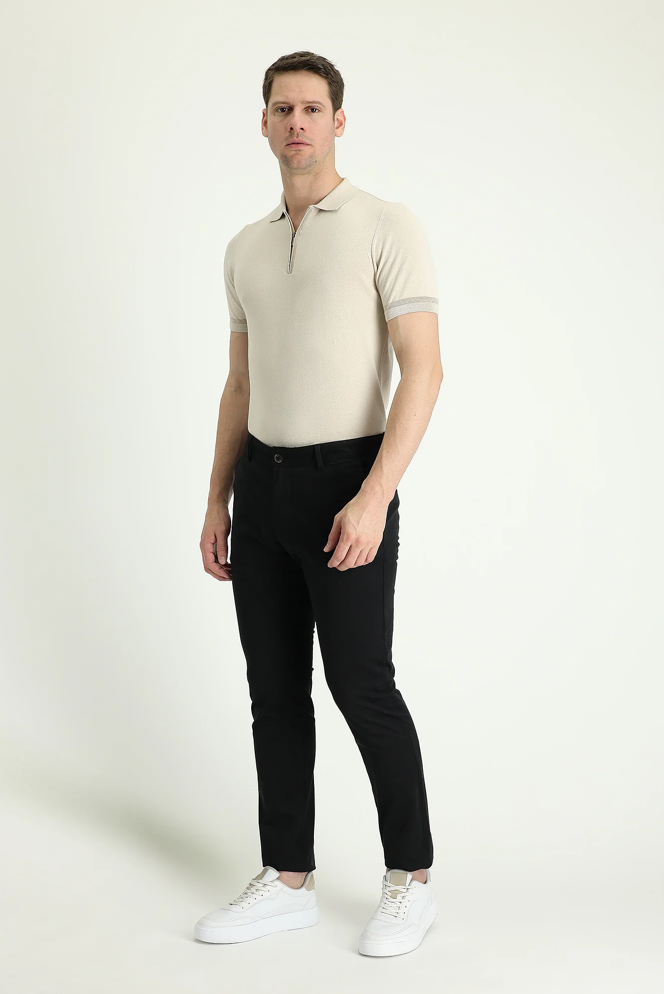 Siyah Regular Fit Standart Kesim Likralı Kanvas / Chino Pantolon