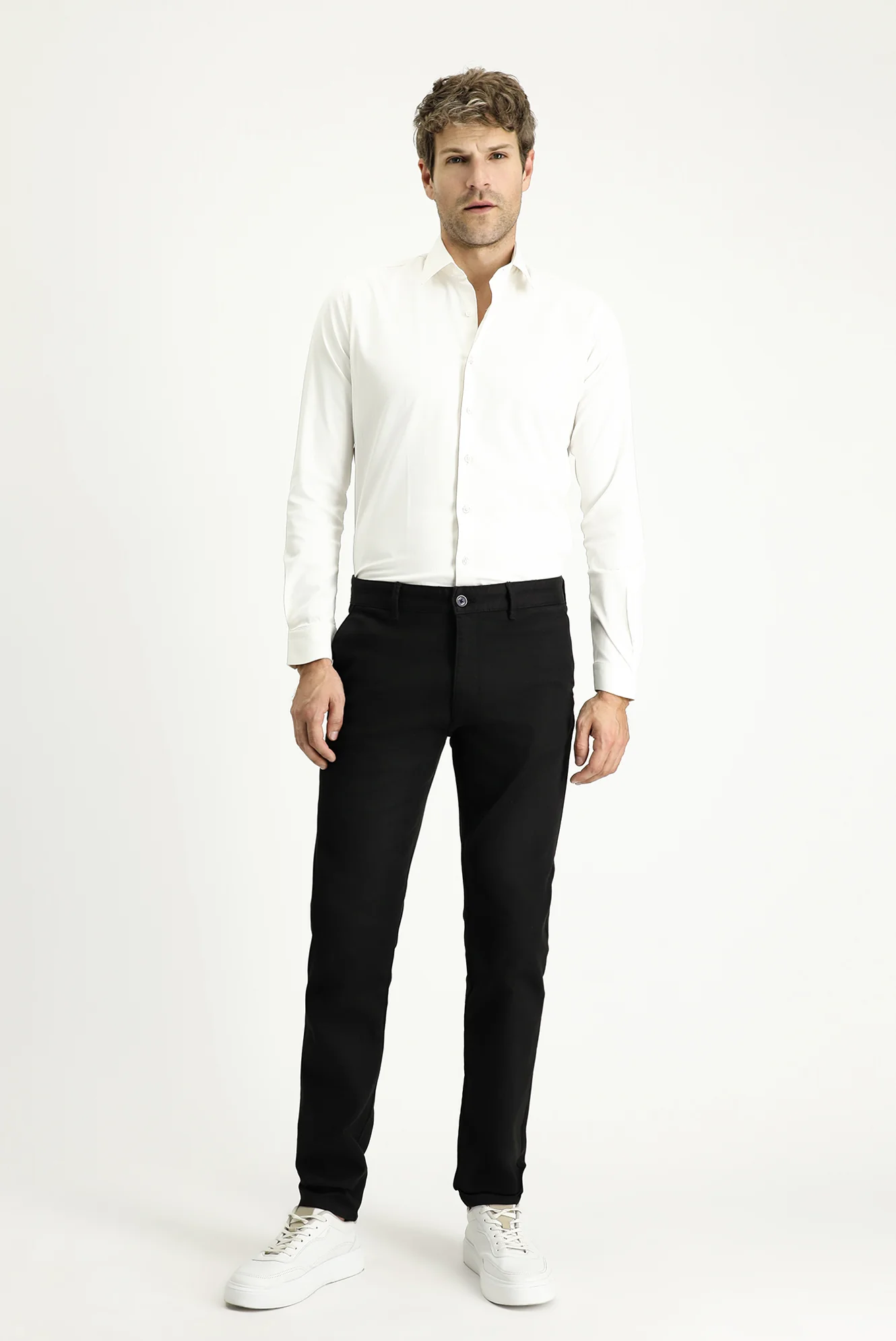 Siyah Regular Fit Standart Kesim Likralı Kanvas / Chino Pantolon - Image 2