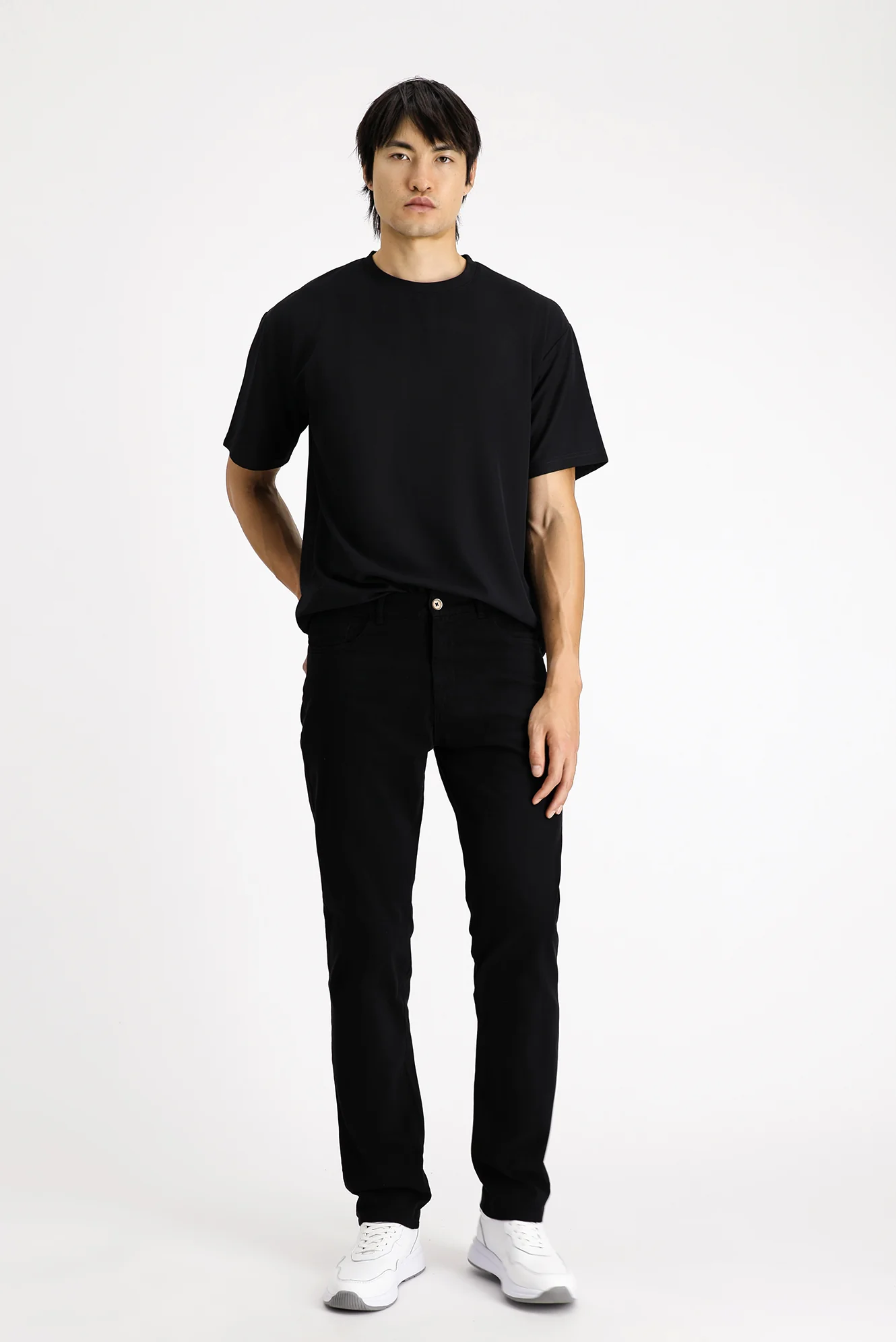 Siyah Regular Fit Standart Kesim Likralı Kanvas / Chino Pantolon