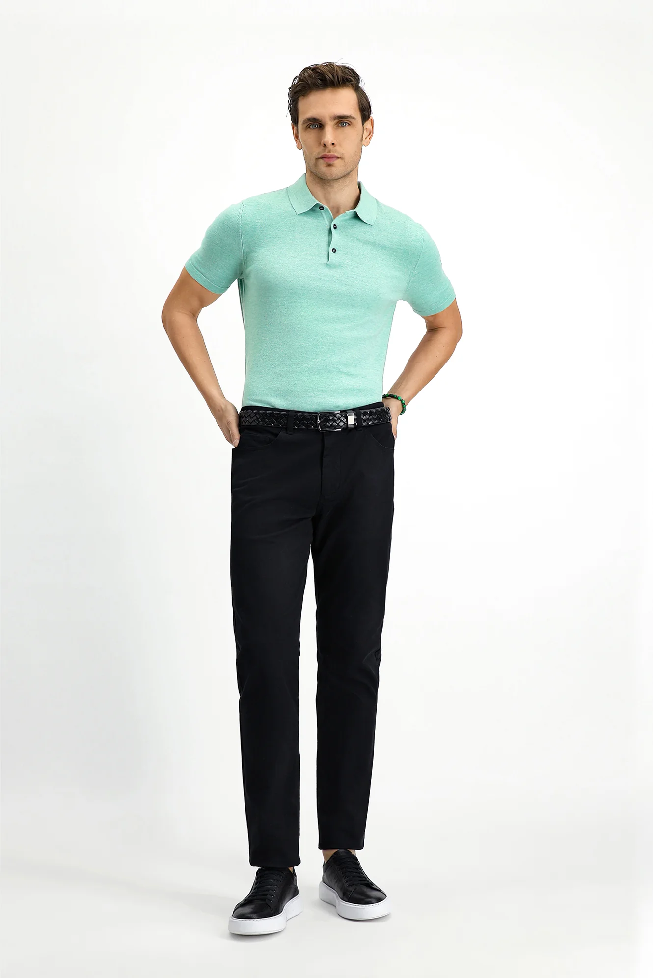 Siyah Regular Fit Standart Kesim Likralı Kanvas / Chino Pantolon