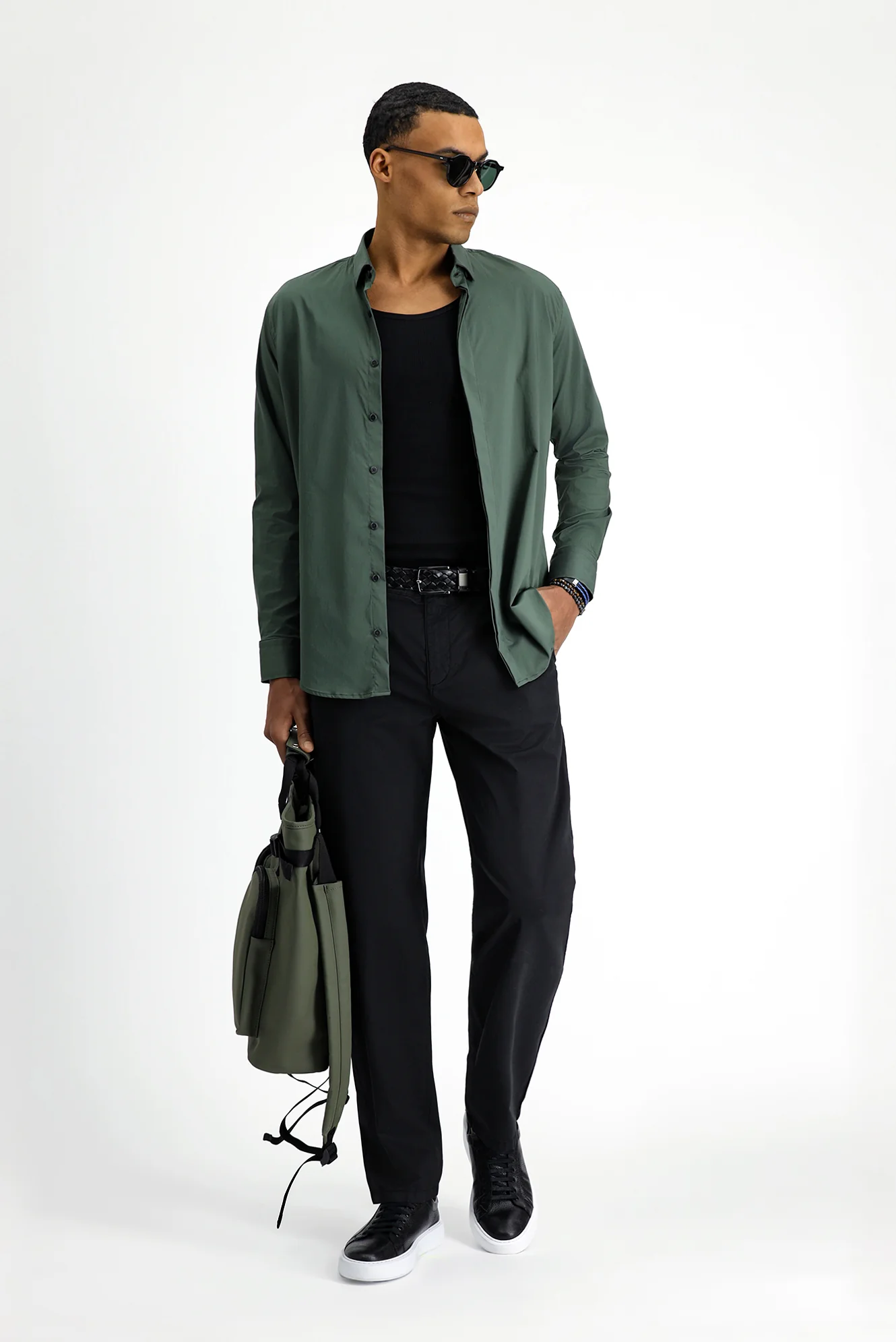 Siyah Regular Fit Standart Kesim Likralı Kanvas / Chino Pantolon
