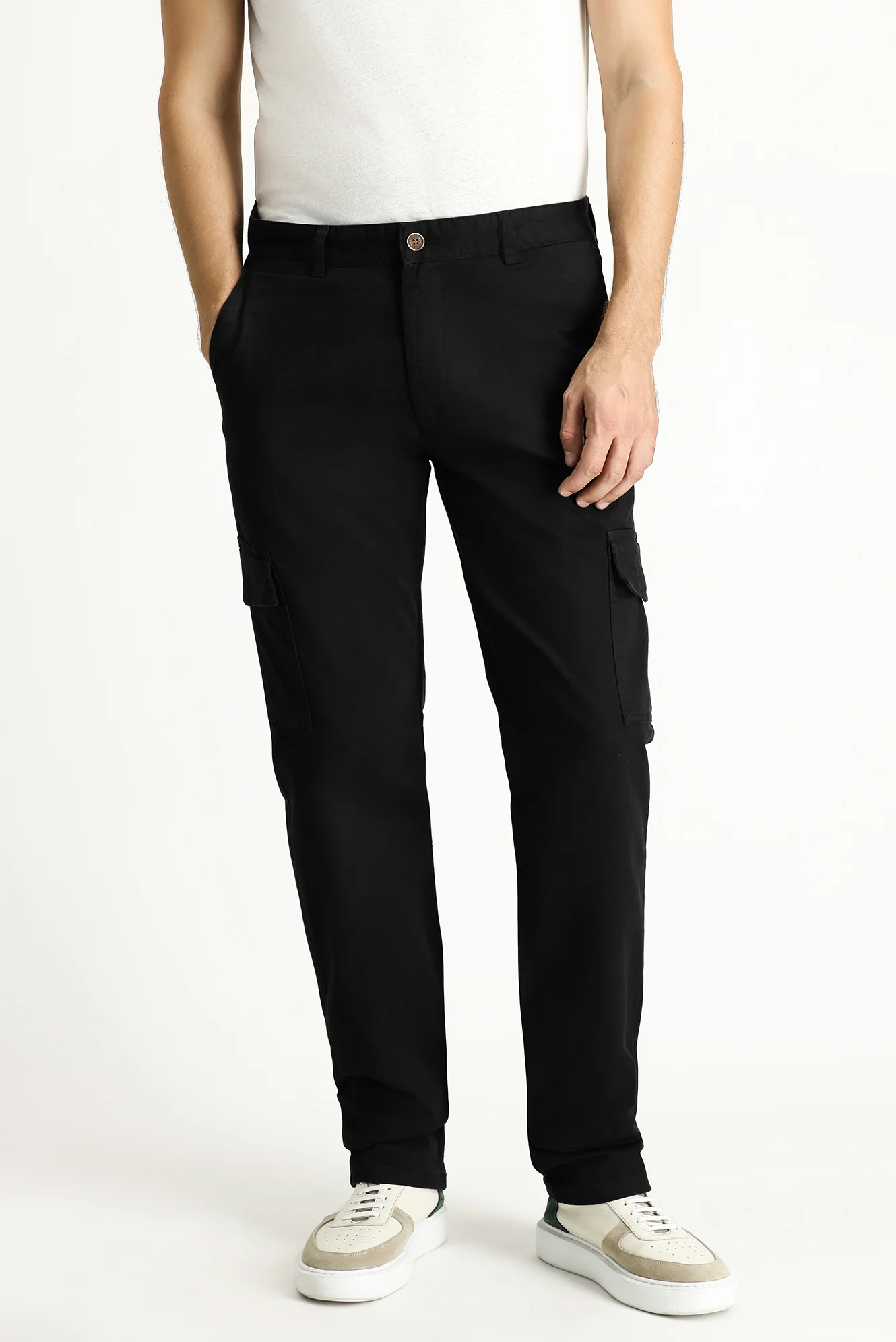 Siyah Regular Fit Standart Kesim Likralı Kargo Pantolon - Image 5