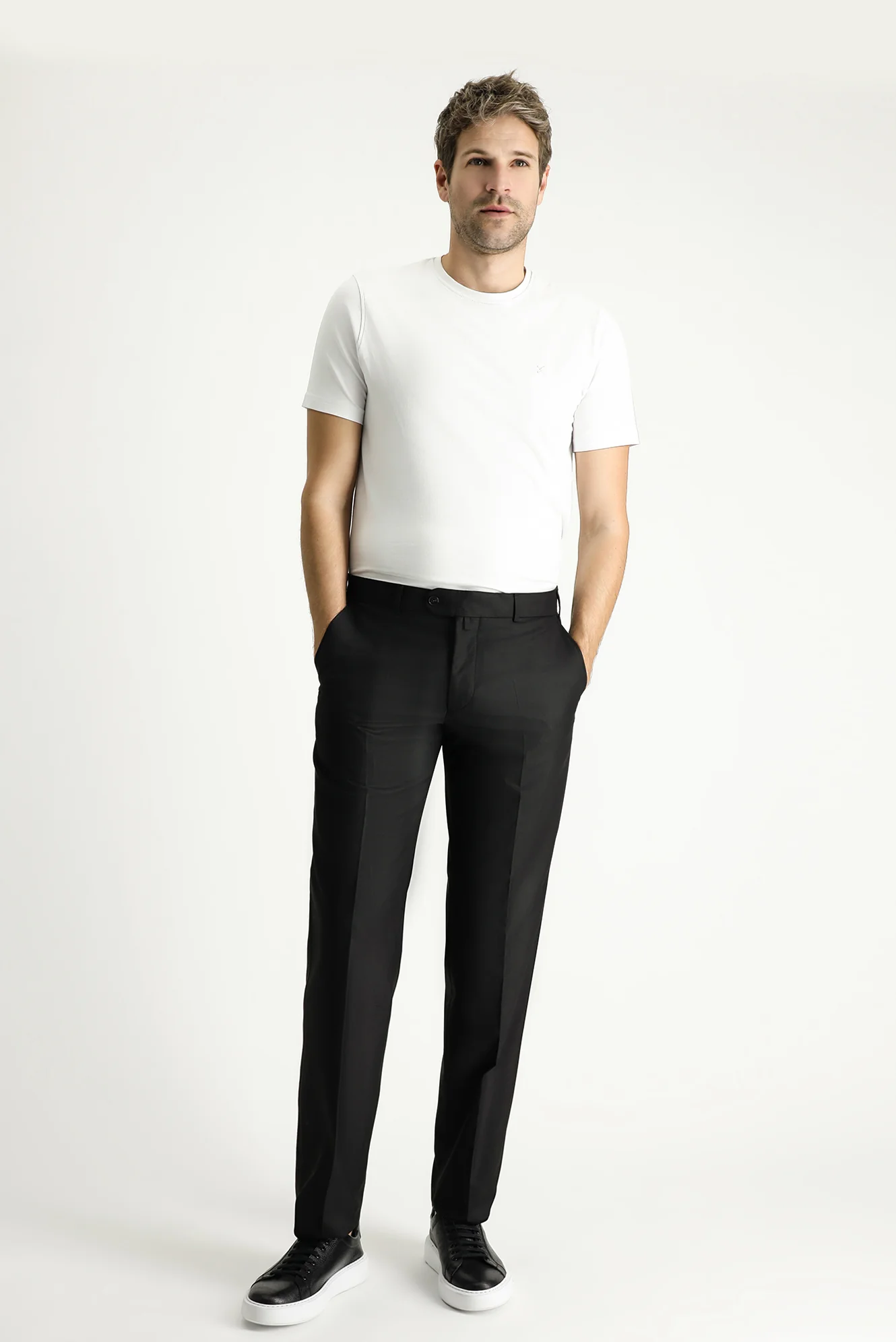Siyah 6 Drop Regular Fit Standart Kesim Likralı Klasik Kumaş Pantolon - Image 2