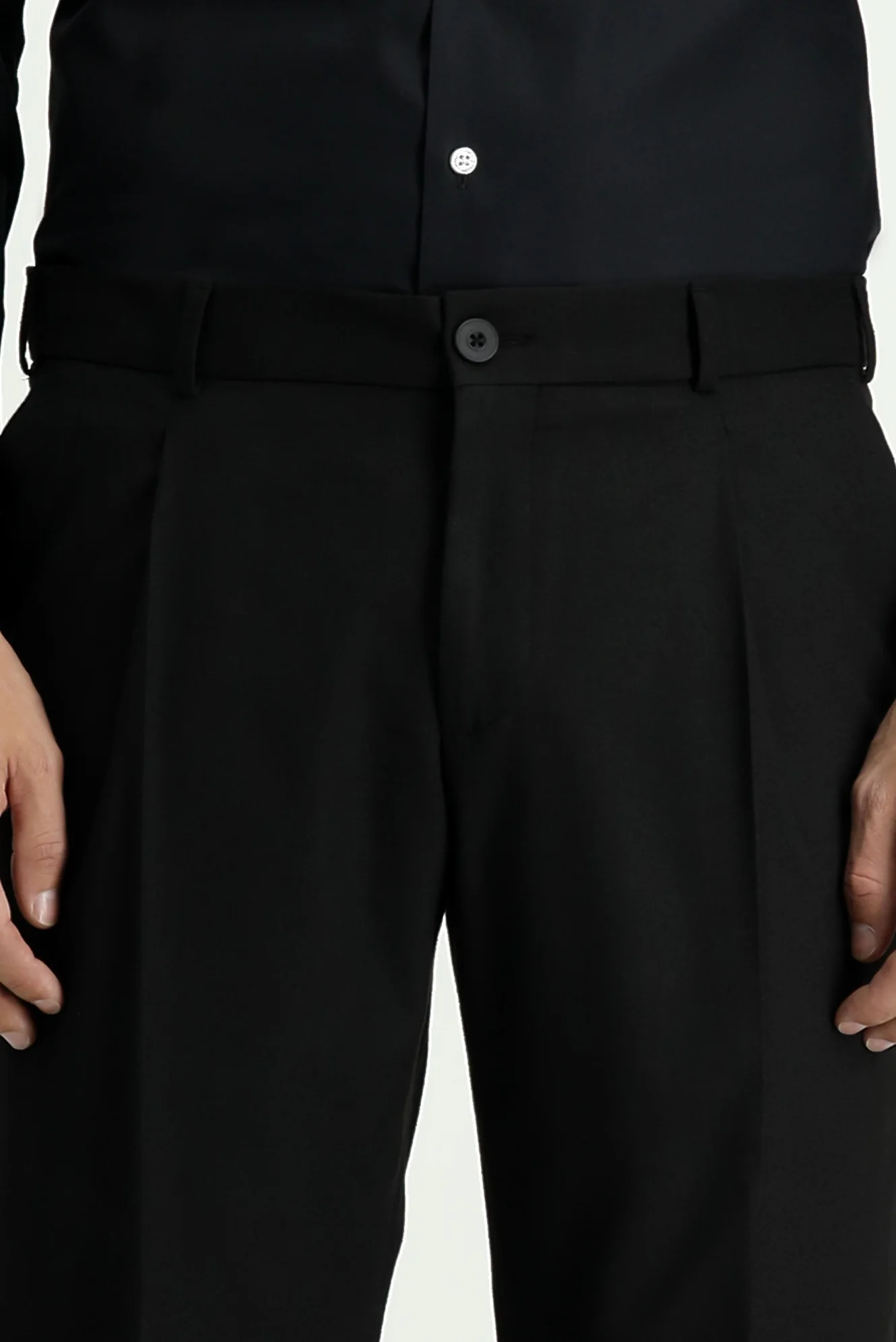 Siyah 6 Drop Regular Fit Standart Kesim Likralı Pileli Klasik Kumaş Pantolon - Image 3