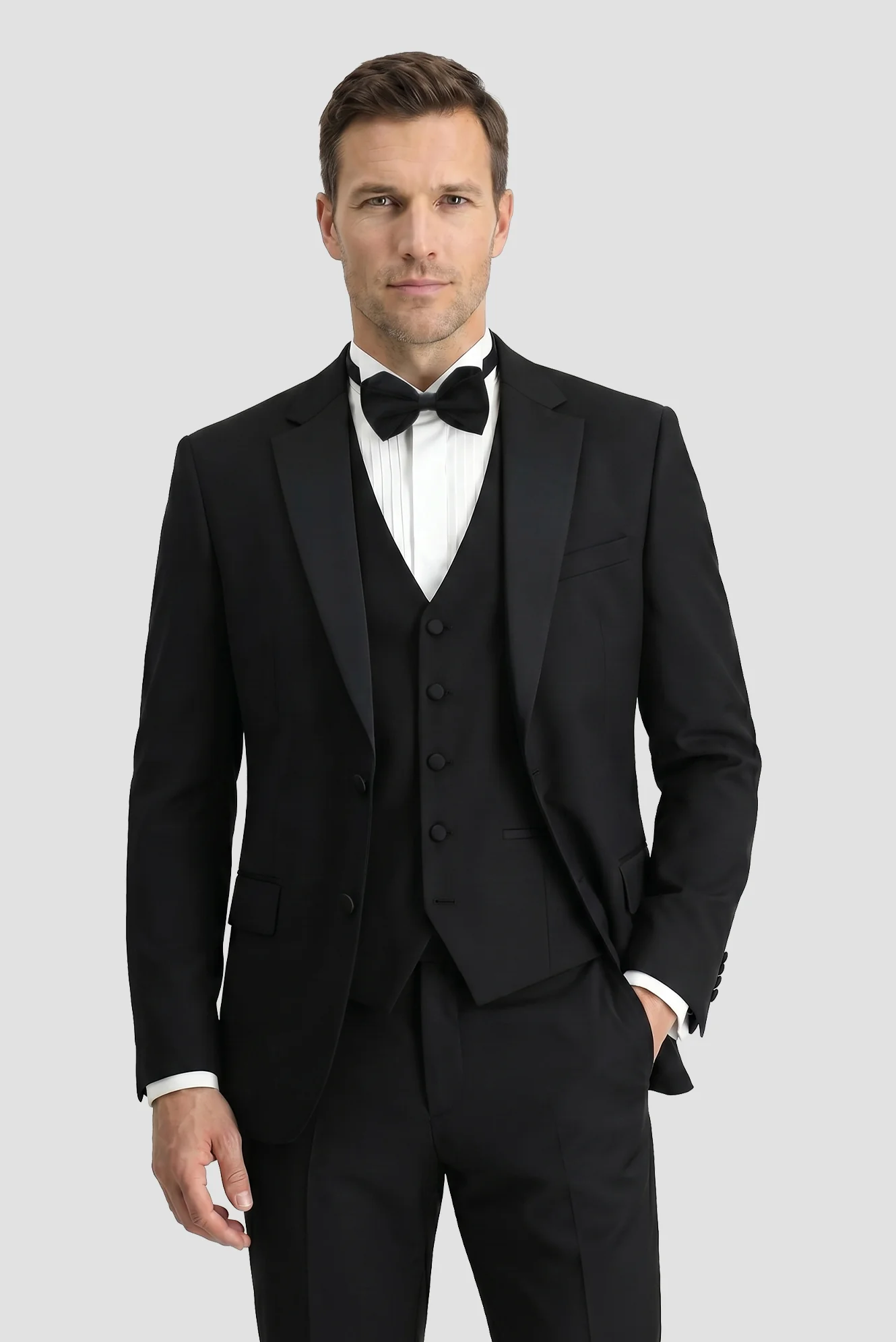 Siyah 6 Drop Regular Fit Standart Kesim Mono Yaka Yelekli Smokin & Damatlık - Image 2