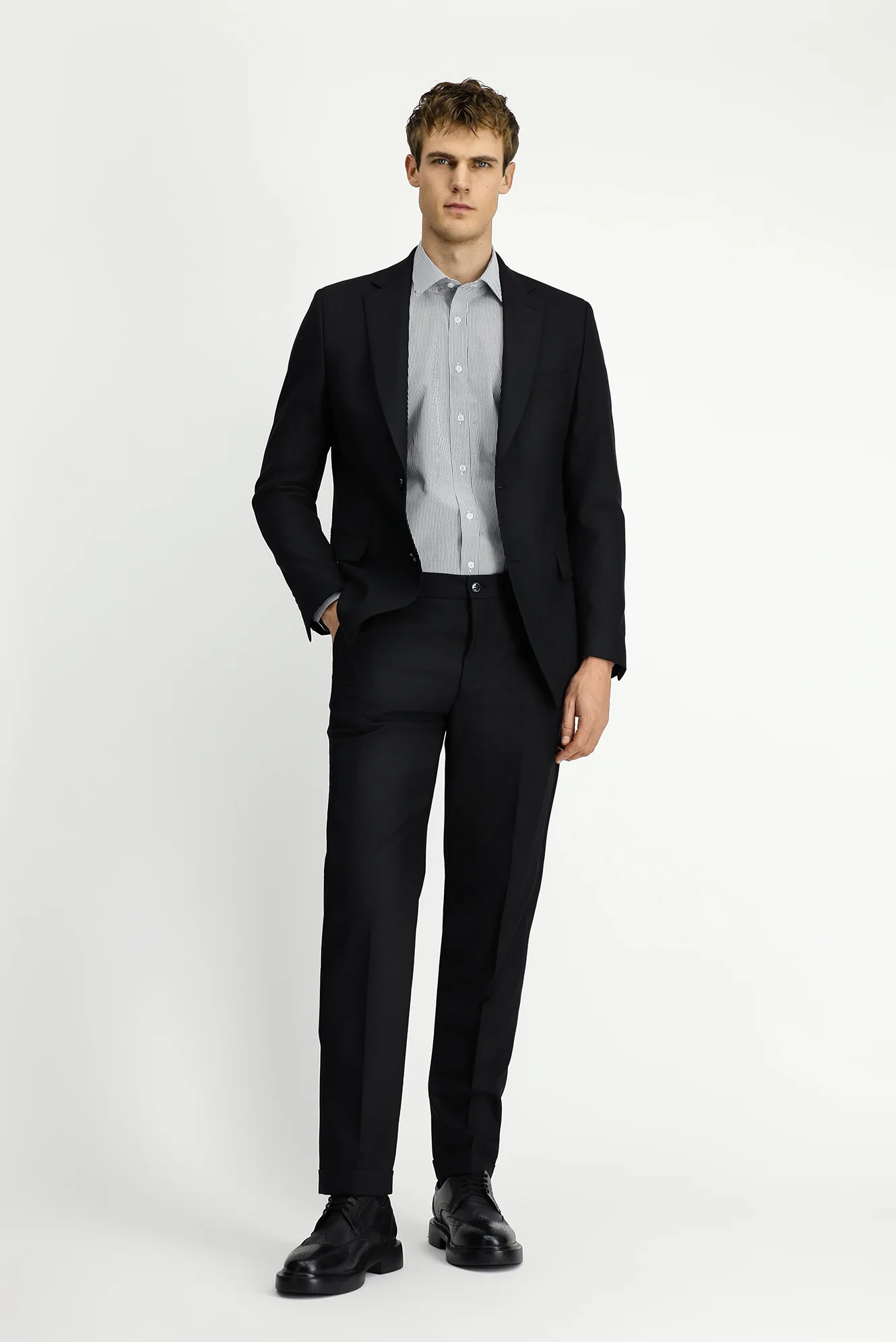 Siyah 6 Drop Regular Fit Standart Kesim Yünlü Traveller Suit Çantalı Takım Elbise - Image 3