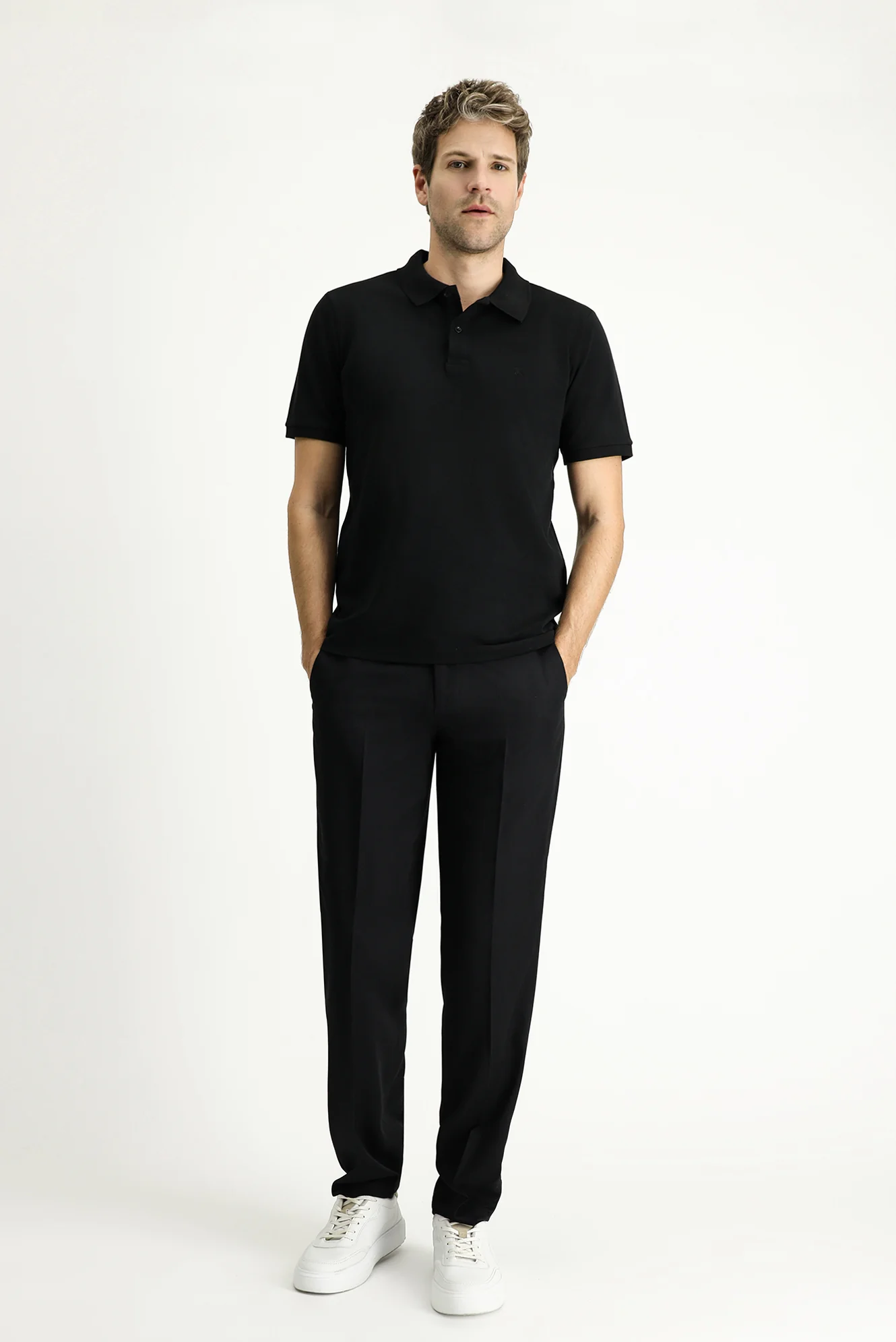 Siyah Regular Fit Nakışlı Pamuk Polo Yaka Tişört - Image 2