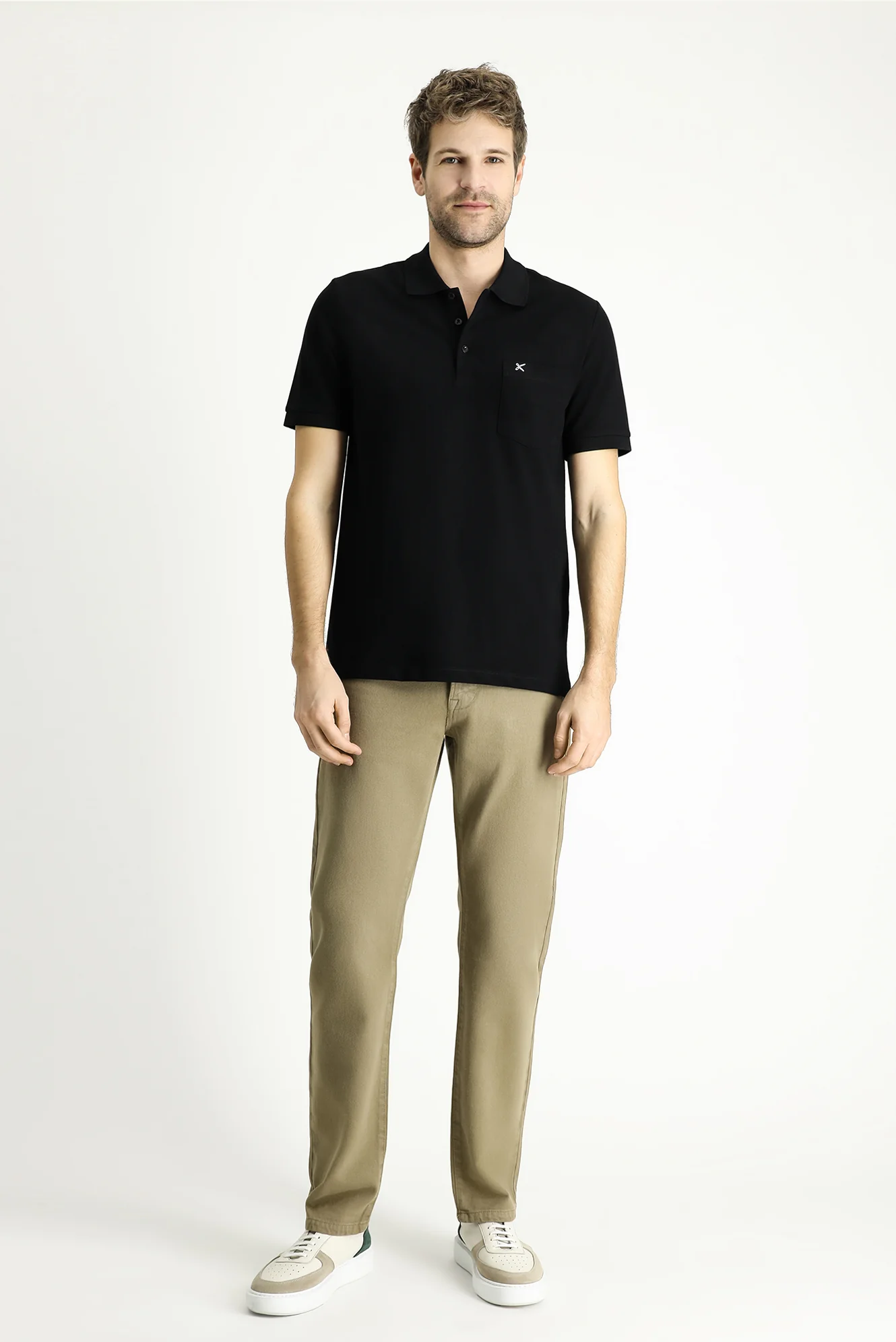 Siyah Regular Fit Nakışlı Pamuk Polo Yaka Tişört - Image 2