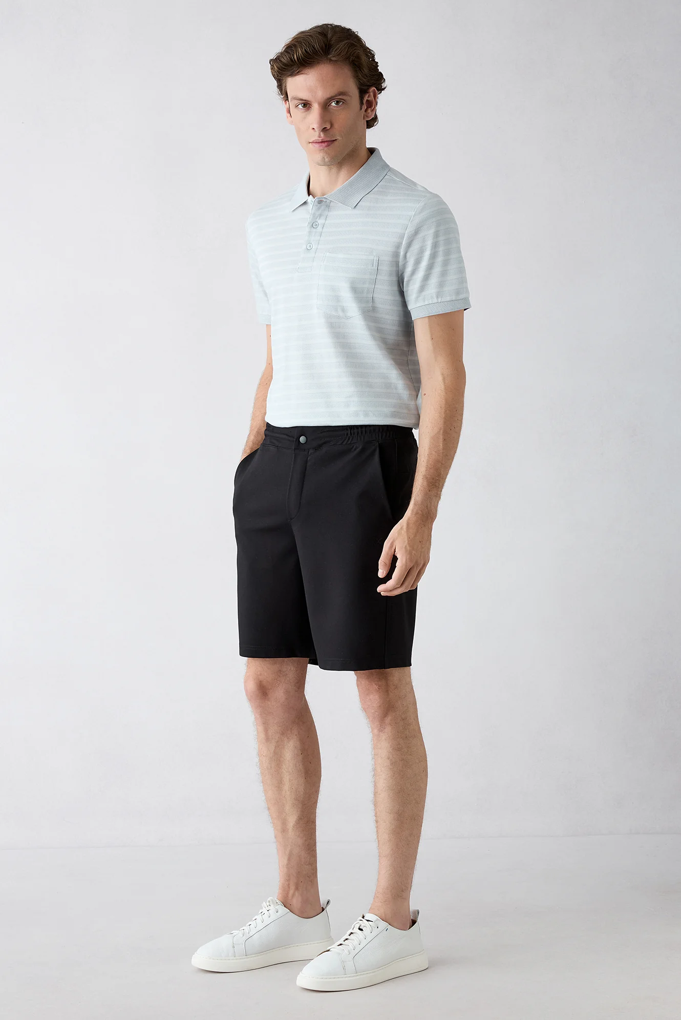 Siyah Techno-Line Regular Fit Çıtçıtlı Beli Lastikli Örme Esnek Sweat Şort - Image 2