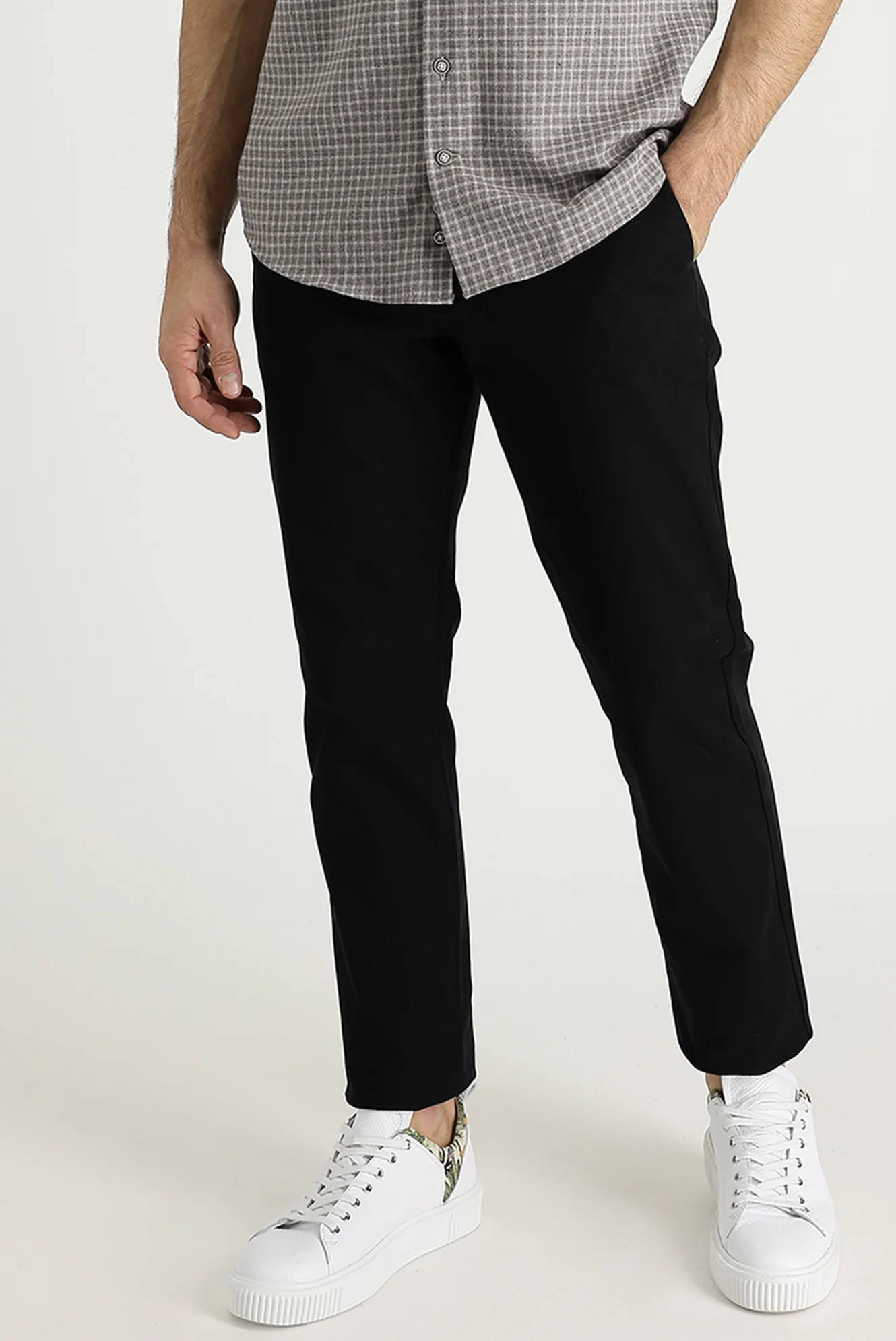 Siyah Regular Fit Standart Kesim Pamuk Kanvas / Chino Pantolon - Image 2