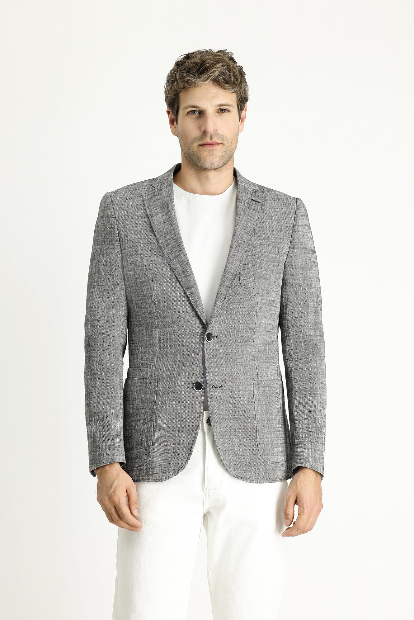 Siyah 7 Drop Slim Fit Dar Kesim Pamuk Klasik Ceket - Image 3
