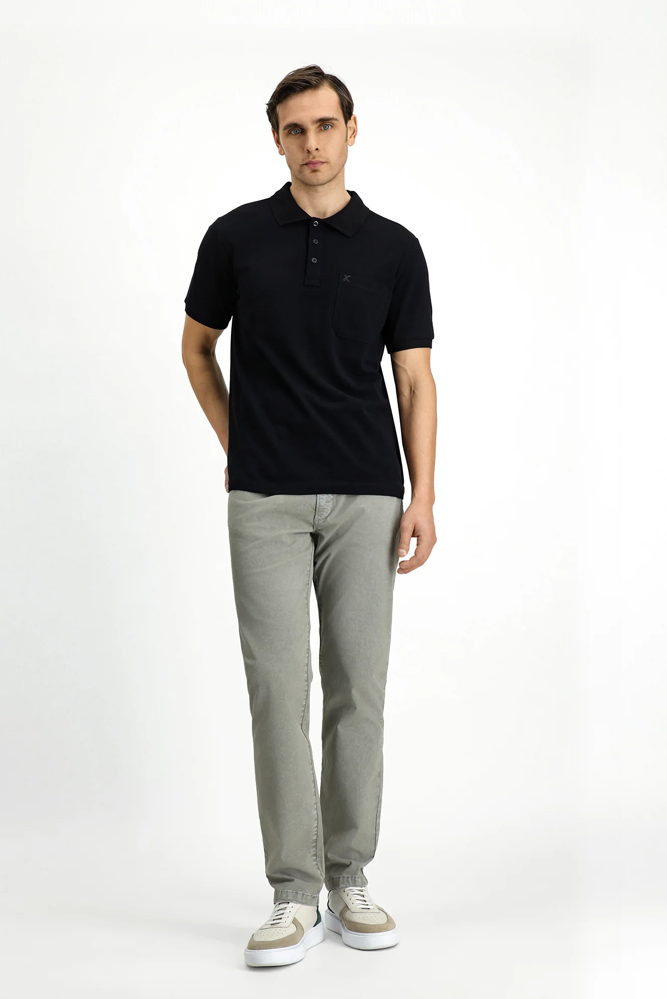 Siyah Regular Fit Pamuk Nakışlı Cepli Kıvrılmaz Polo Yaka Tişört - Image 3