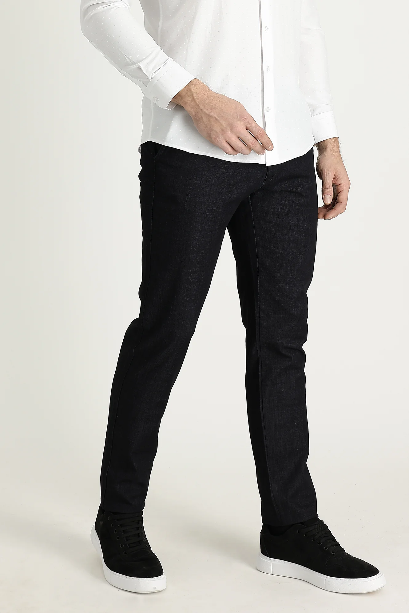 Siyah Regular Fit Standart Kesim Pamuklu Denim Look Pantolon - Image 2
