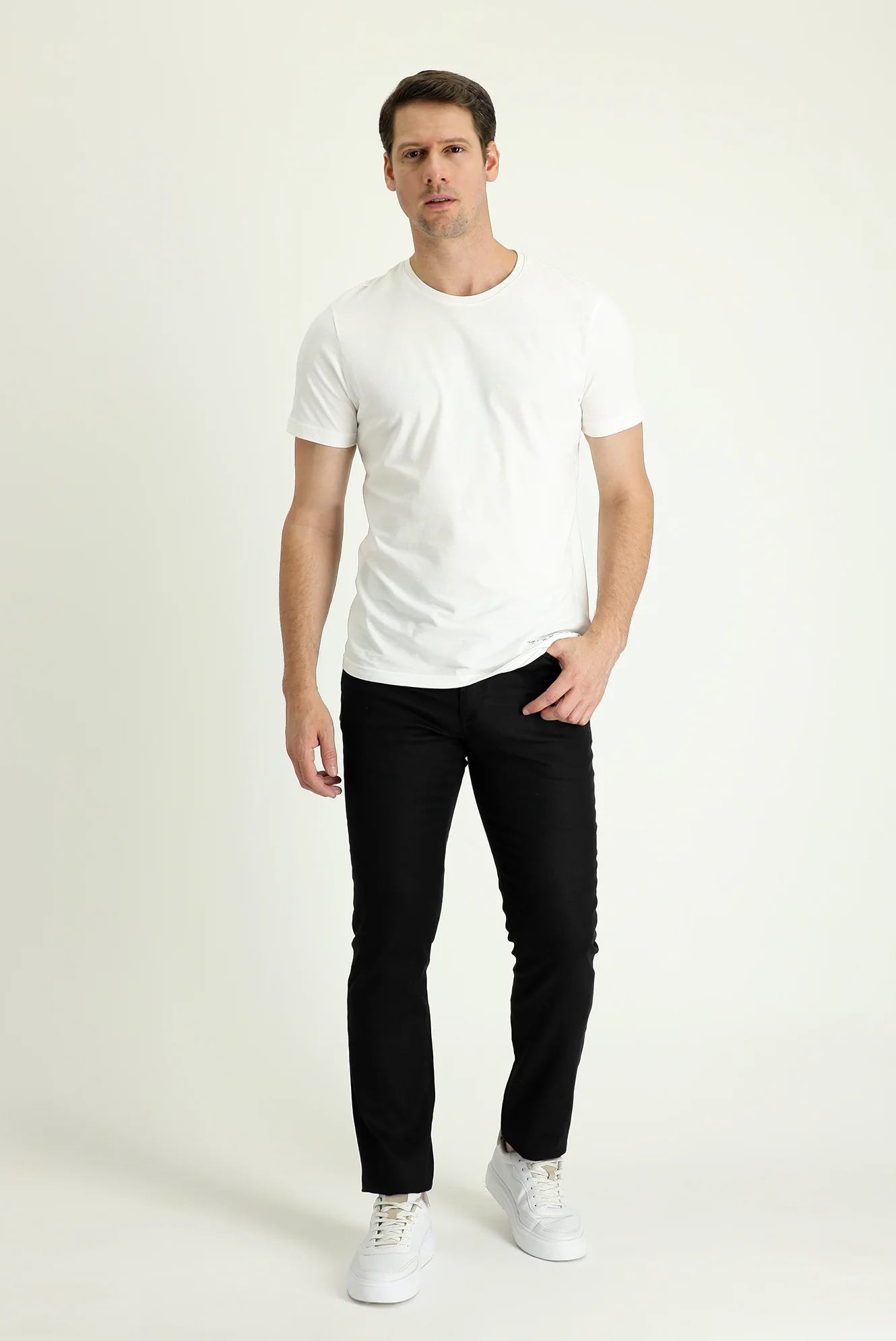 Siyah Regular Fit Standart Kesim Pamuklu Keten Kanvas / Chino Pantolon