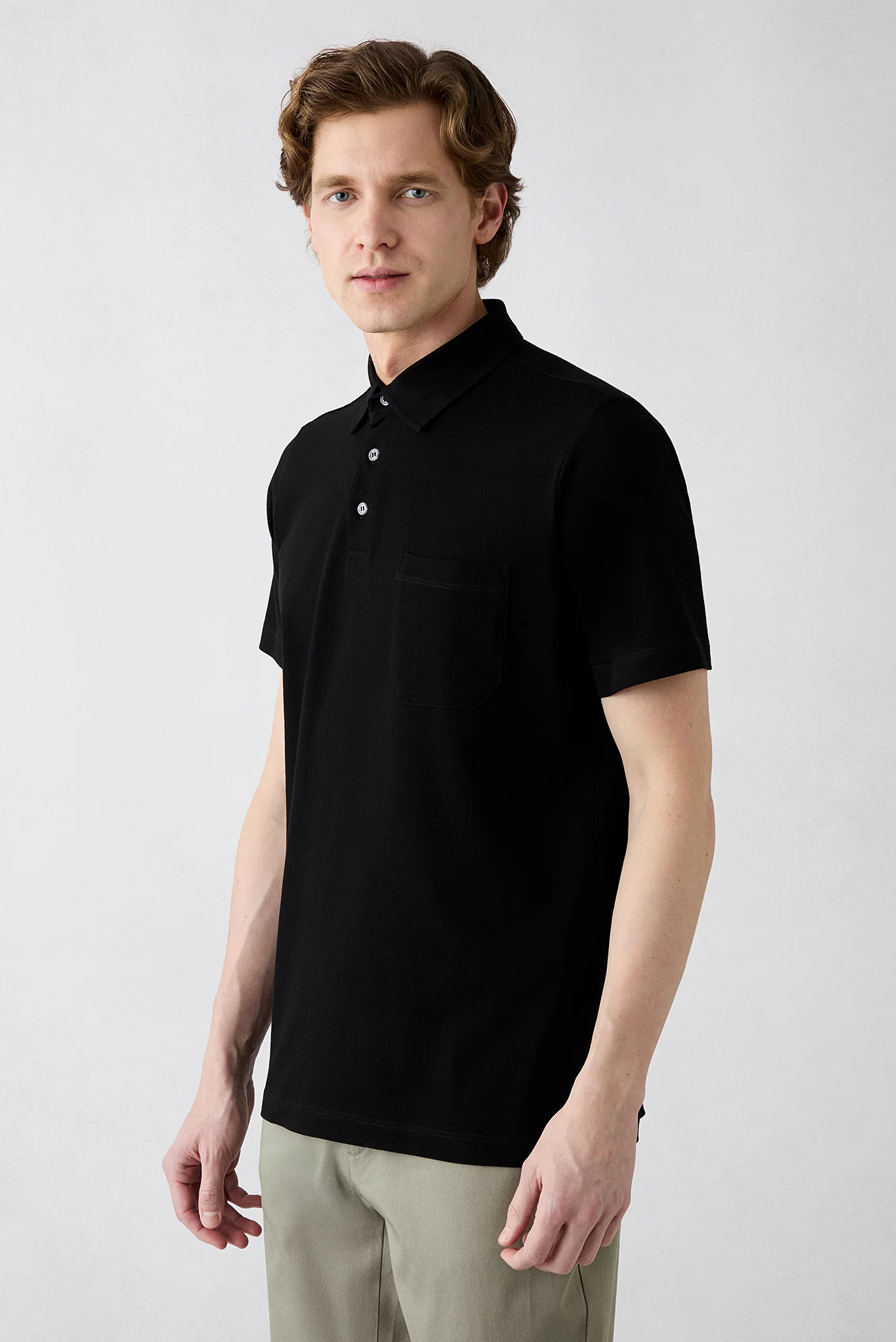 Siyah Regular Fit Pamuk Düğmeli Cepli Polo Yaka Tişört - Image 3