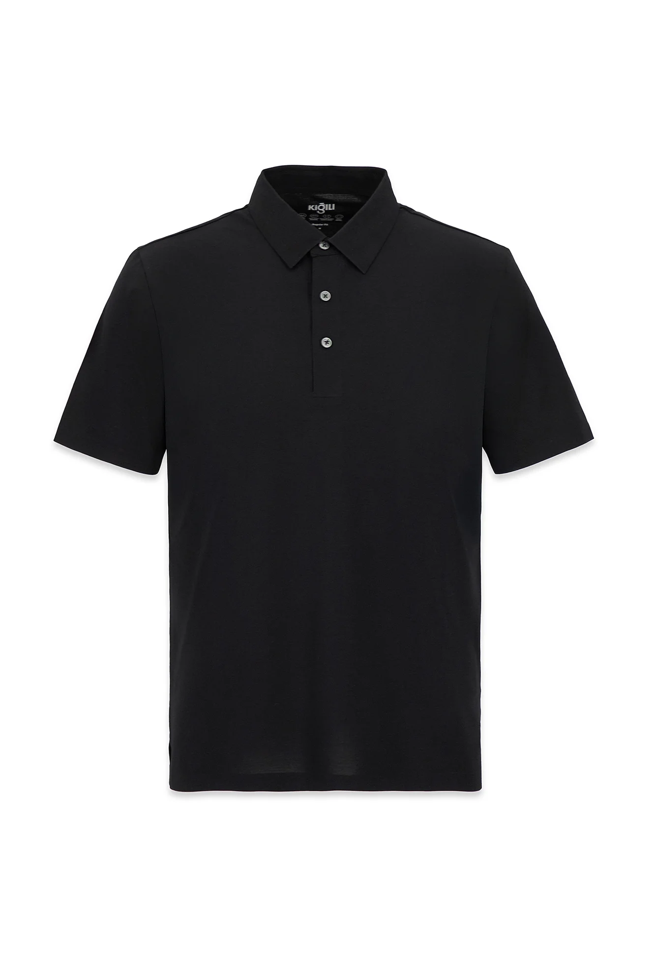 Siyah Polo Yaka Regular Fit İpek Karışımlı Dikişsiz Tişört