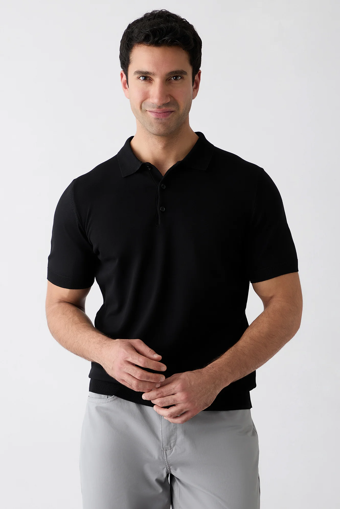 Siyah Regular Fit Düğmeli Polo Yaka Örme Tişört