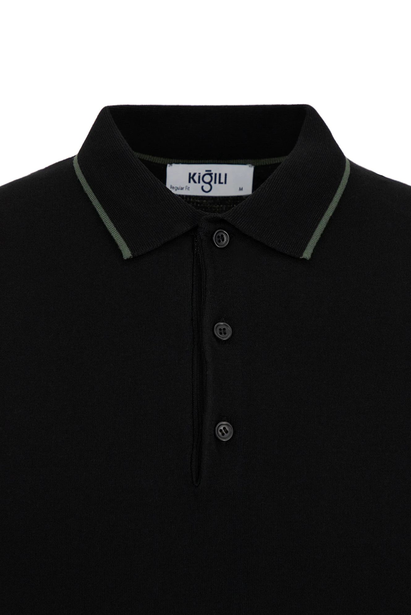 Siyah Regular Fit Şerit Detaylı Polo Yaka Örme Tişört - Image 6