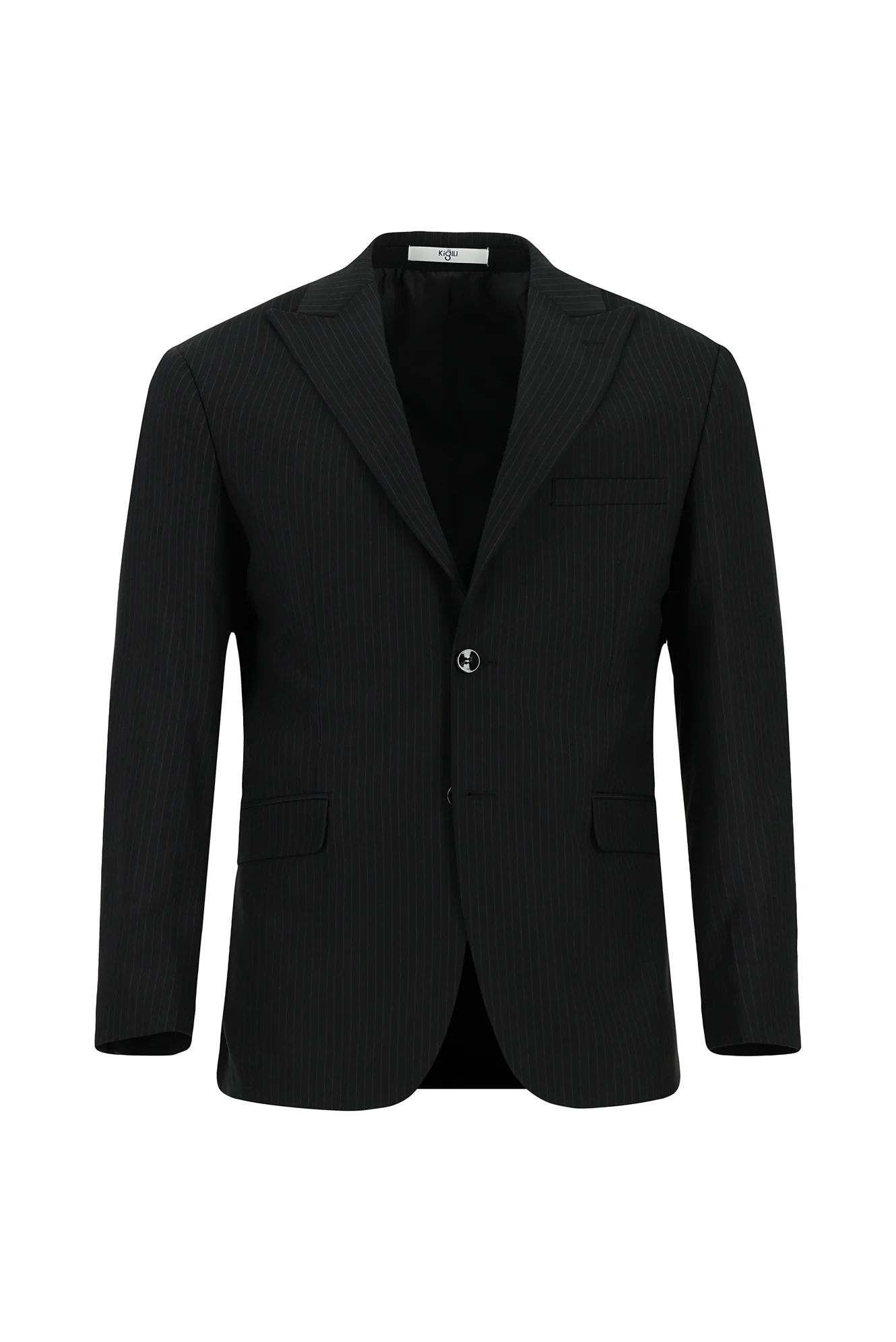 Siyah 6 Drop Regular Fit Standart Kesim Çizgili Pileli Takım Elbise - Image 2