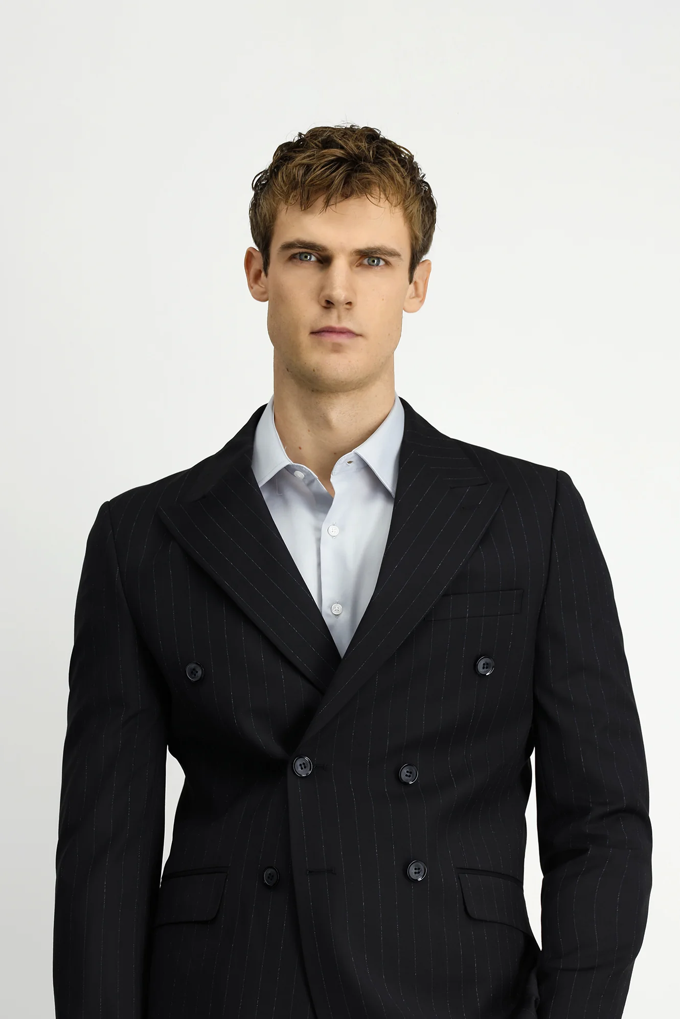 Siyah 6 Drop Regular Fit Standart Kesim Çizgili Yünlü Kruvaze Takım Elbise - Image 4