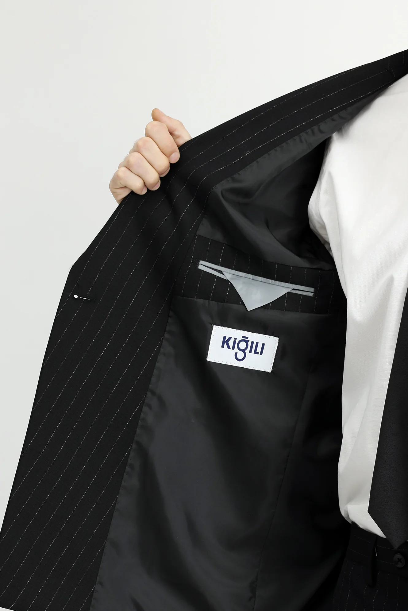 Siyah 6 Drop Regular Fit Standart Kesim Yünlü Çizgili Kruvaze Takım Elbise - Image 6