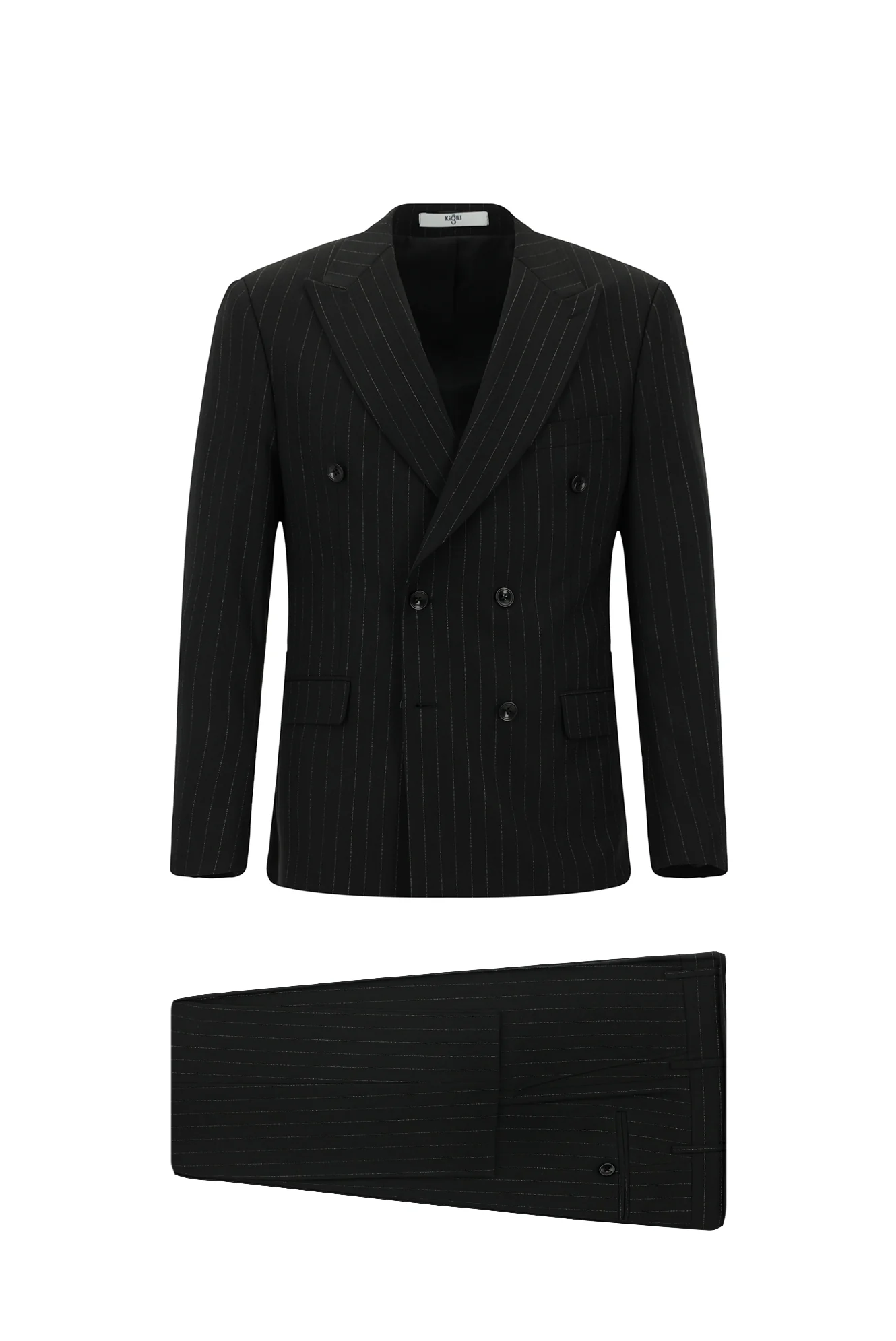Siyah 6 Drop Regular Fit Standart Kesim Yünlü Çizgili Kruvaze Takım Elbise - Image 8
