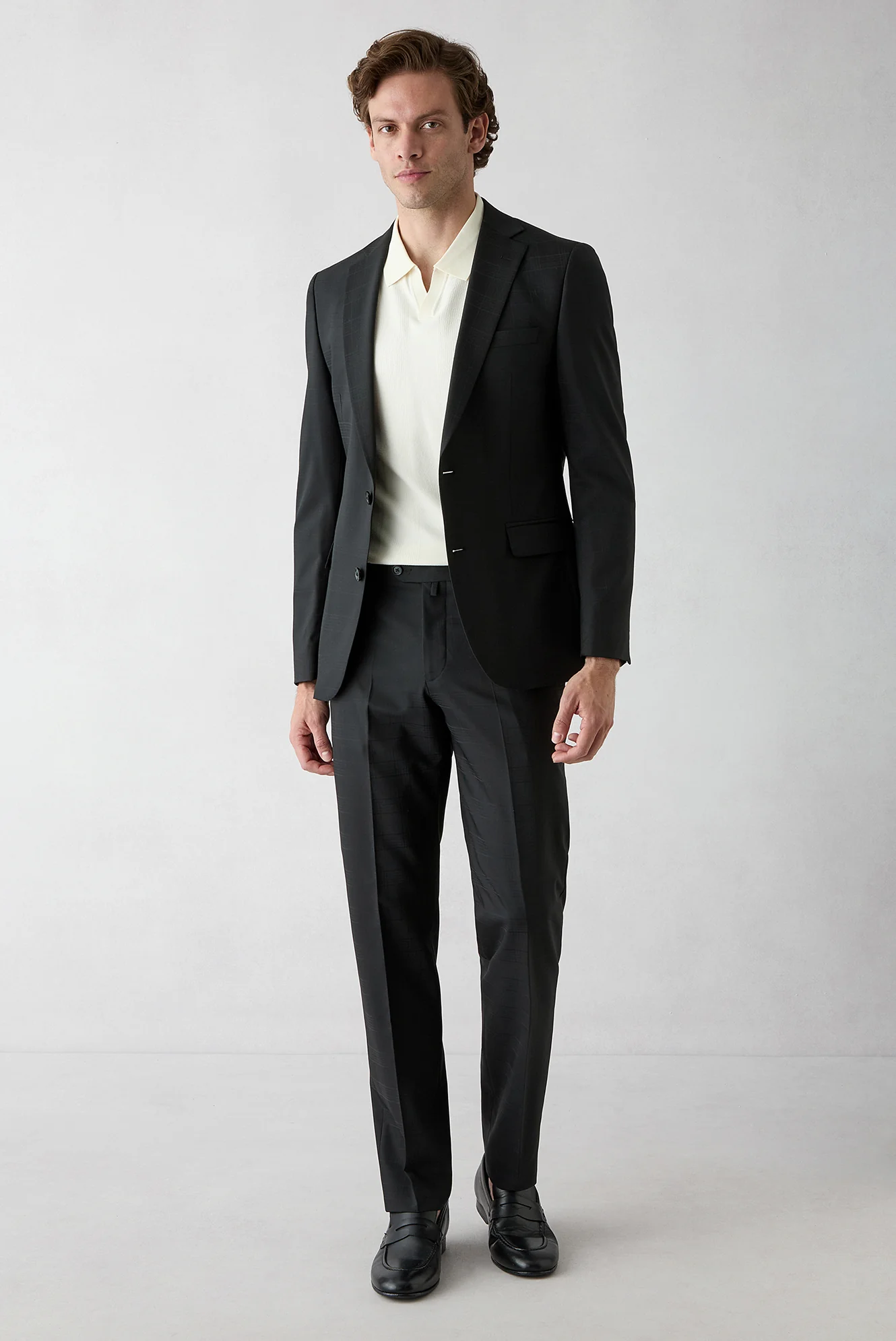 Siyah 6 Drop Regular Fit Standart Kesim Yünlü Ekose Takım Elbise - Image 2
