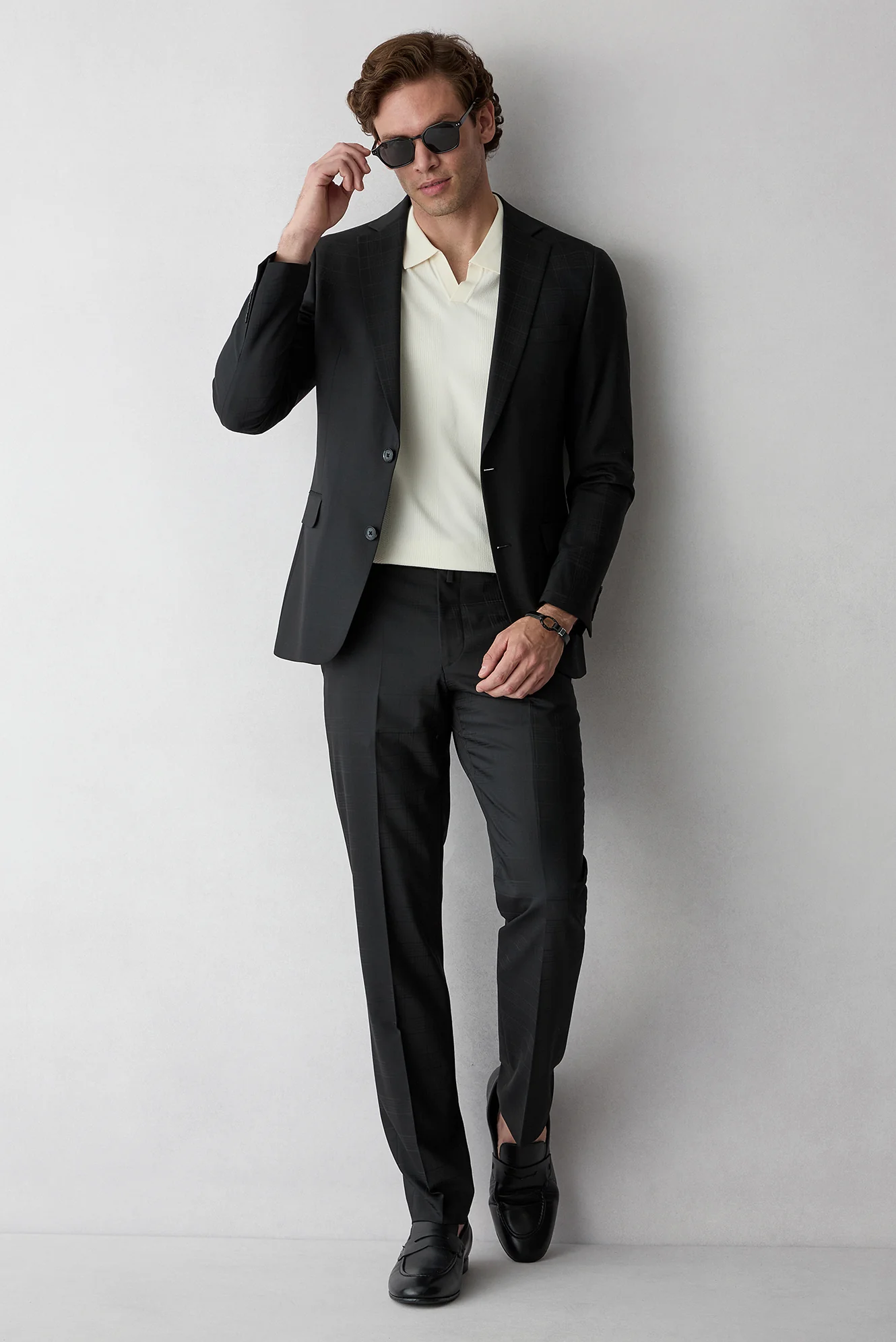Siyah 6 Drop Regular Fit Standart Kesim Yünlü Ekose Takım Elbise - Image 7