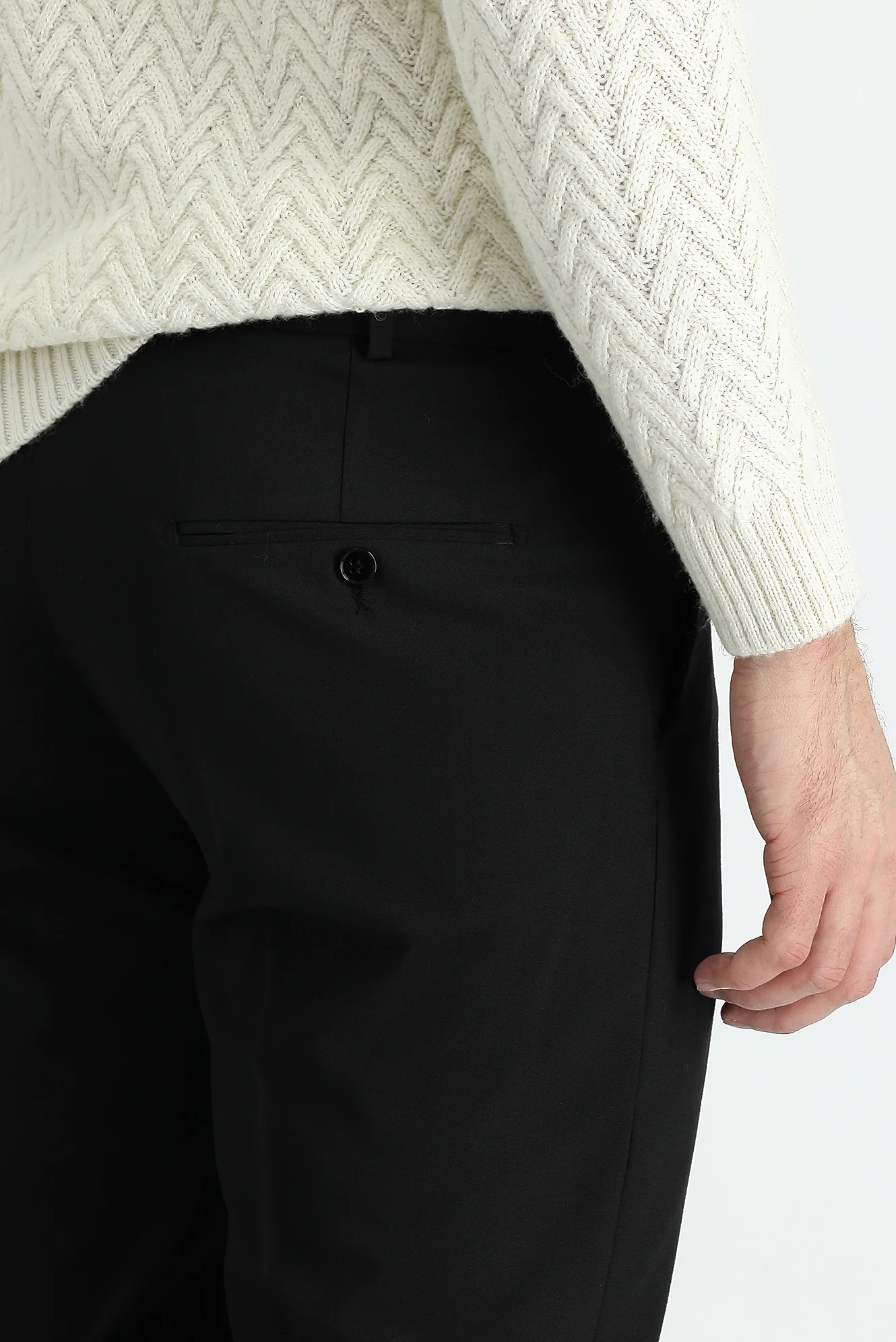 Siyah 6 Drop Regular Fit Standart Kesim Yünlü Klasik Kumaş Pantolon - Image 4