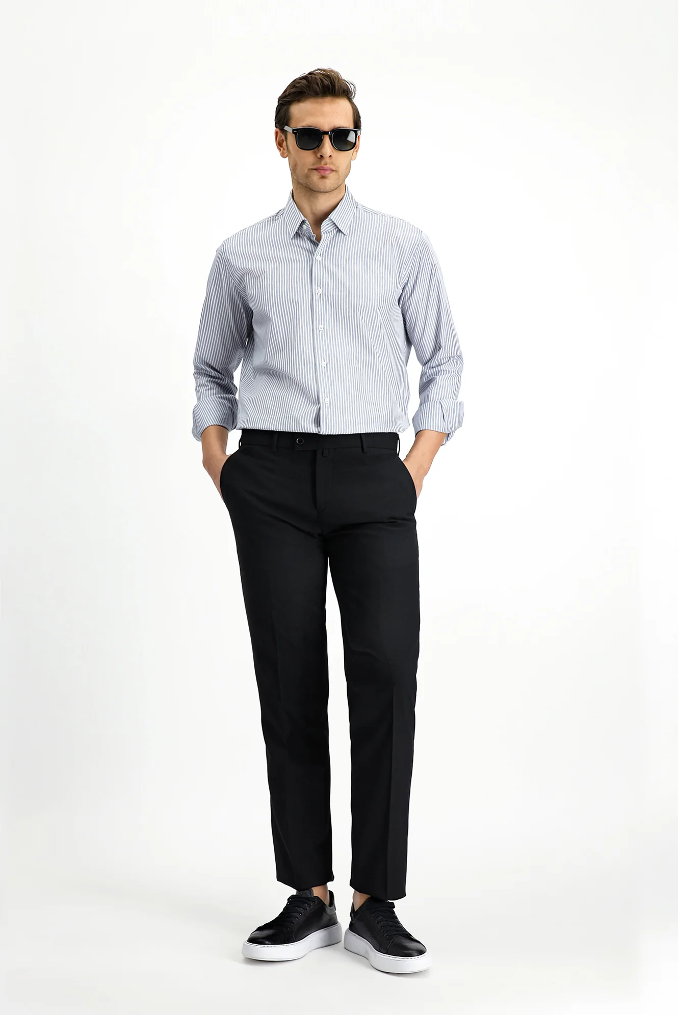 Siyah 6 Drop Regular Fit Standart Kesim Yünlü Klasik Kumaş Pantolon