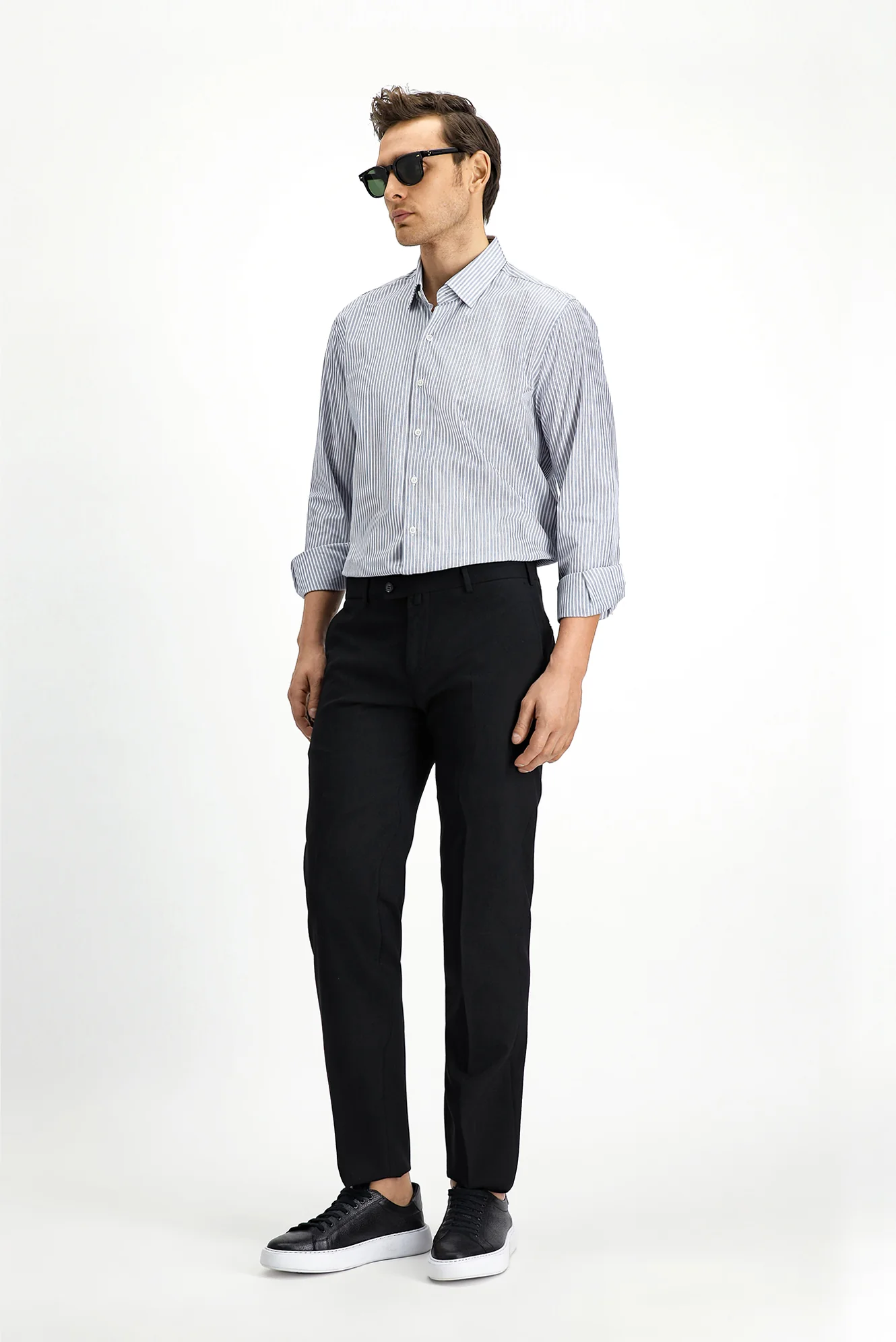 Siyah 6 Drop Regular Fit Standart Kesim Yünlü Klasik Kumaş Pantolon - Image 2
