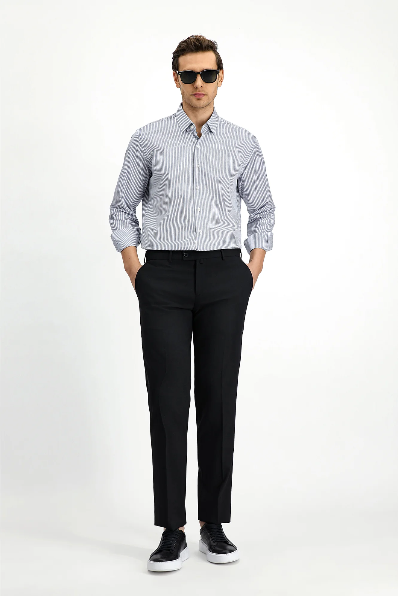 Siyah 6 Drop Regular Fit Standart Kesim Yünlü Klasik Kumaş Pantolon - Image 3