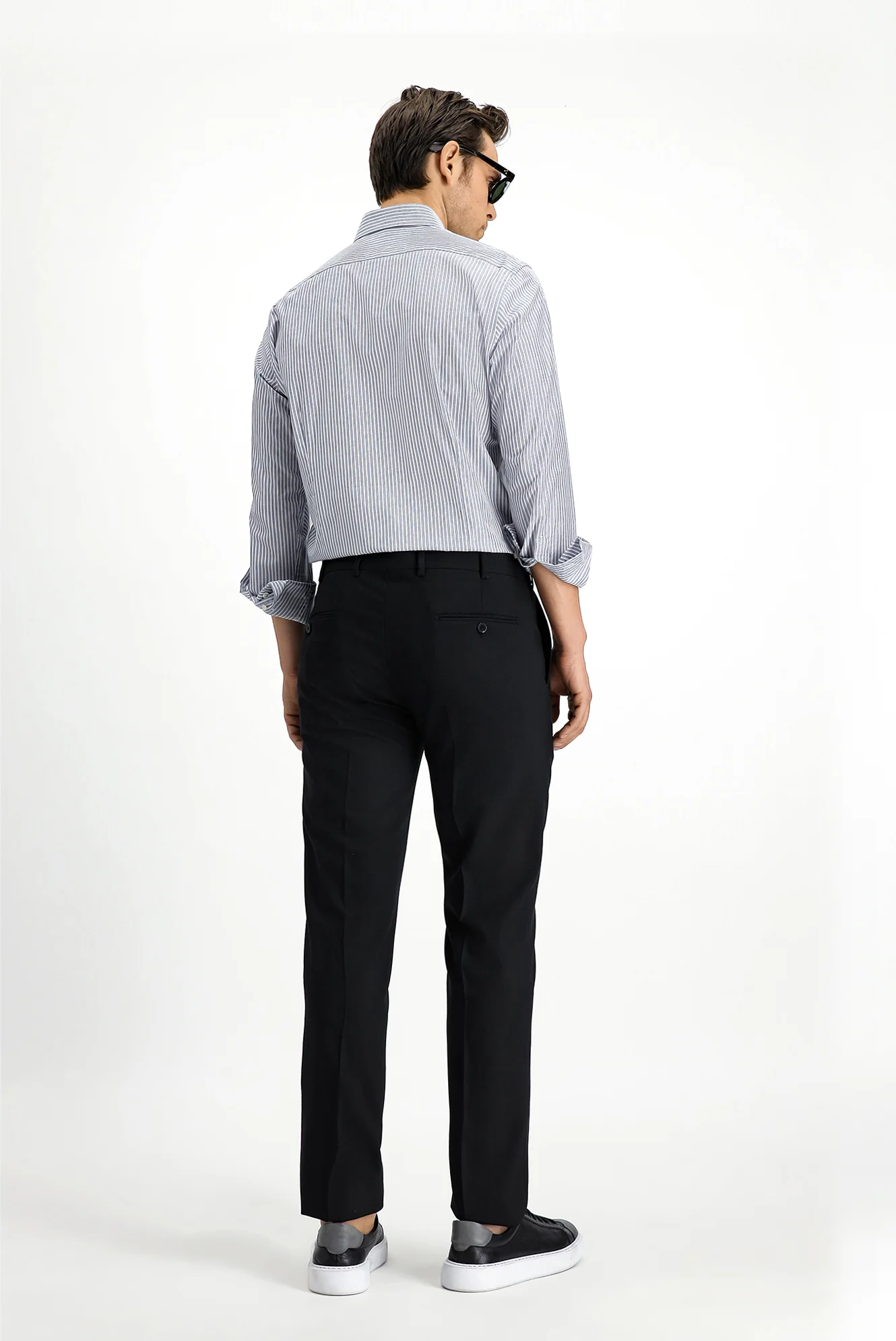 Siyah 6 Drop Regular Fit Standart Kesim Yünlü Klasik Kumaş Pantolon - Image 4