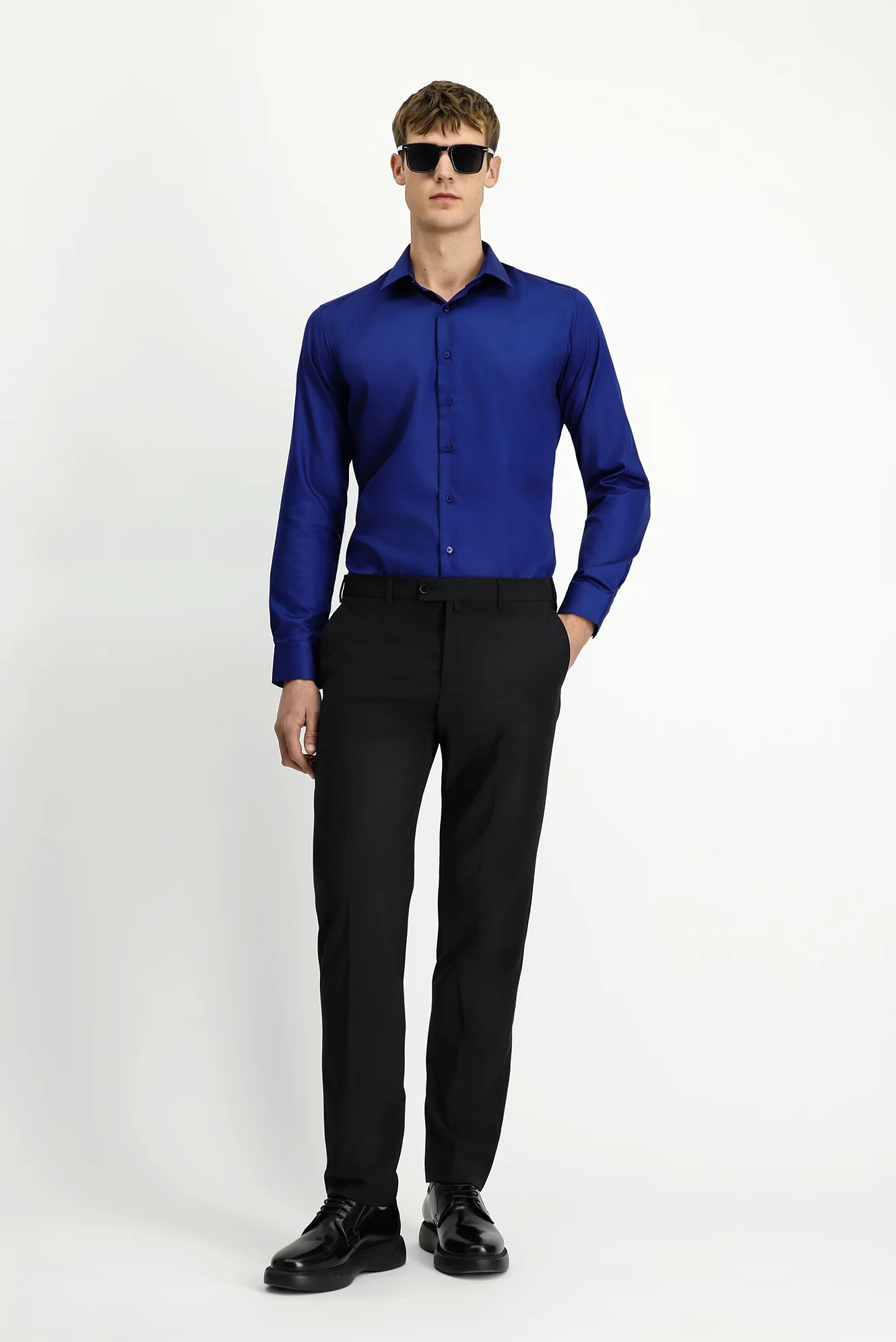 Siyah 6 Drop Regular Fit Standart Kesim Yünlü Klasik Kumaş Pantolon - Image 2