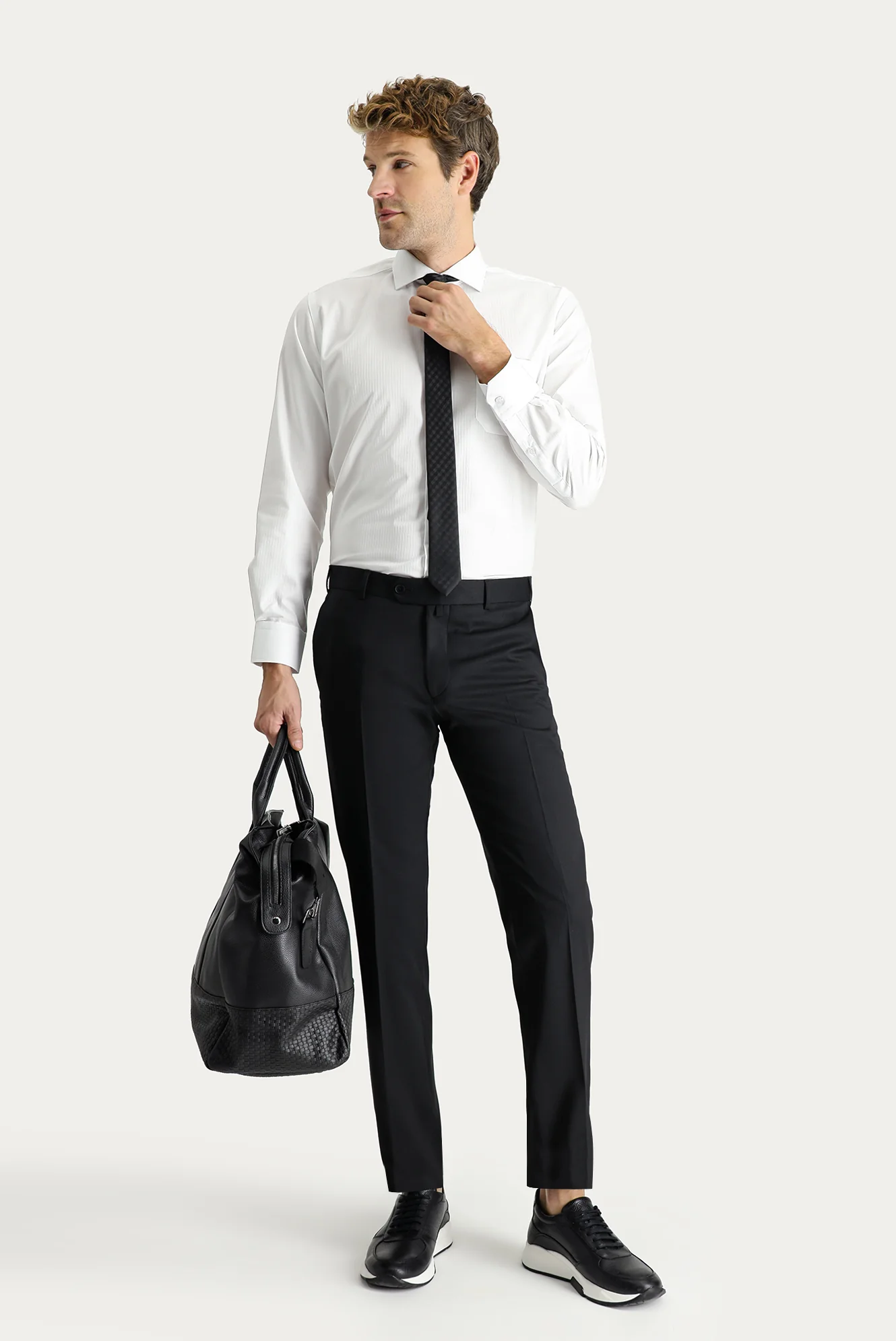 Siyah 6 Drop Regular Fit Standart Kesim Yünlü Klasik Kumaş Pantolon