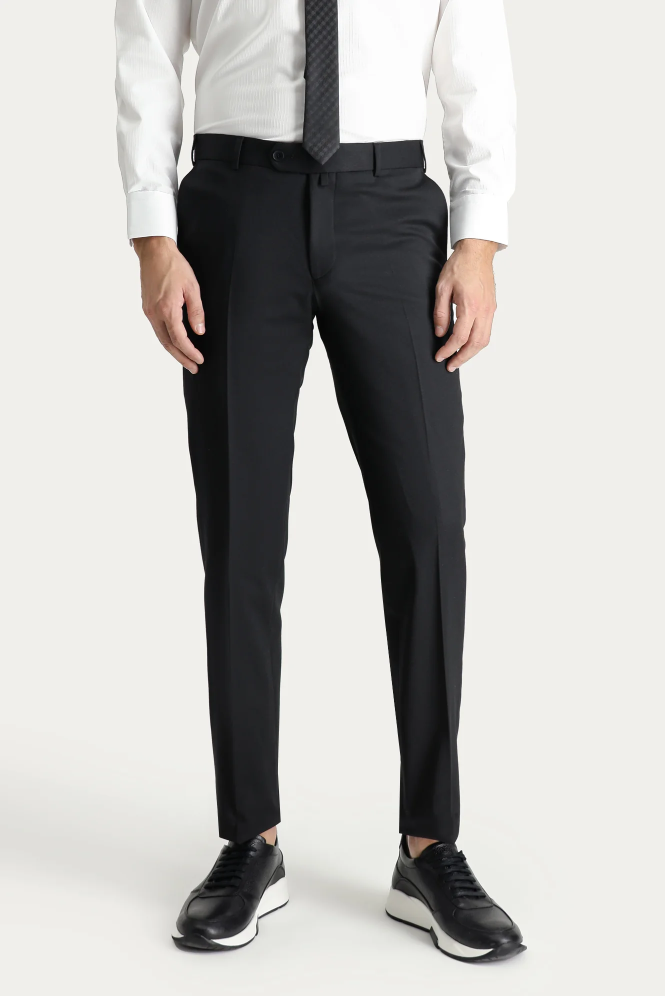 Siyah 6 Drop Regular Fit Standart Kesim Yünlü Klasik Kumaş Pantolon - Image 3