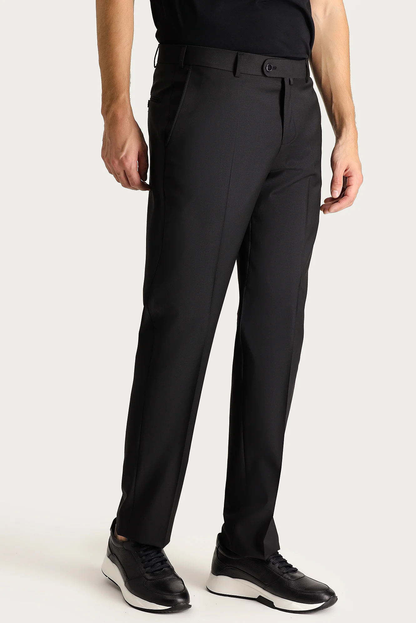 Siyah 6 Drop Regular Fit Standart Kesim Yünlü Klasik Kumaş Pantolon - Image 3