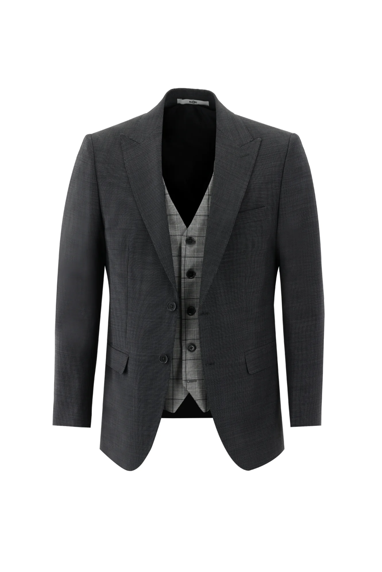Siyah 6 Drop Regular Fit Standart Kesim Yünlü Kombinli Yelekli Takım Elbise - Image 2